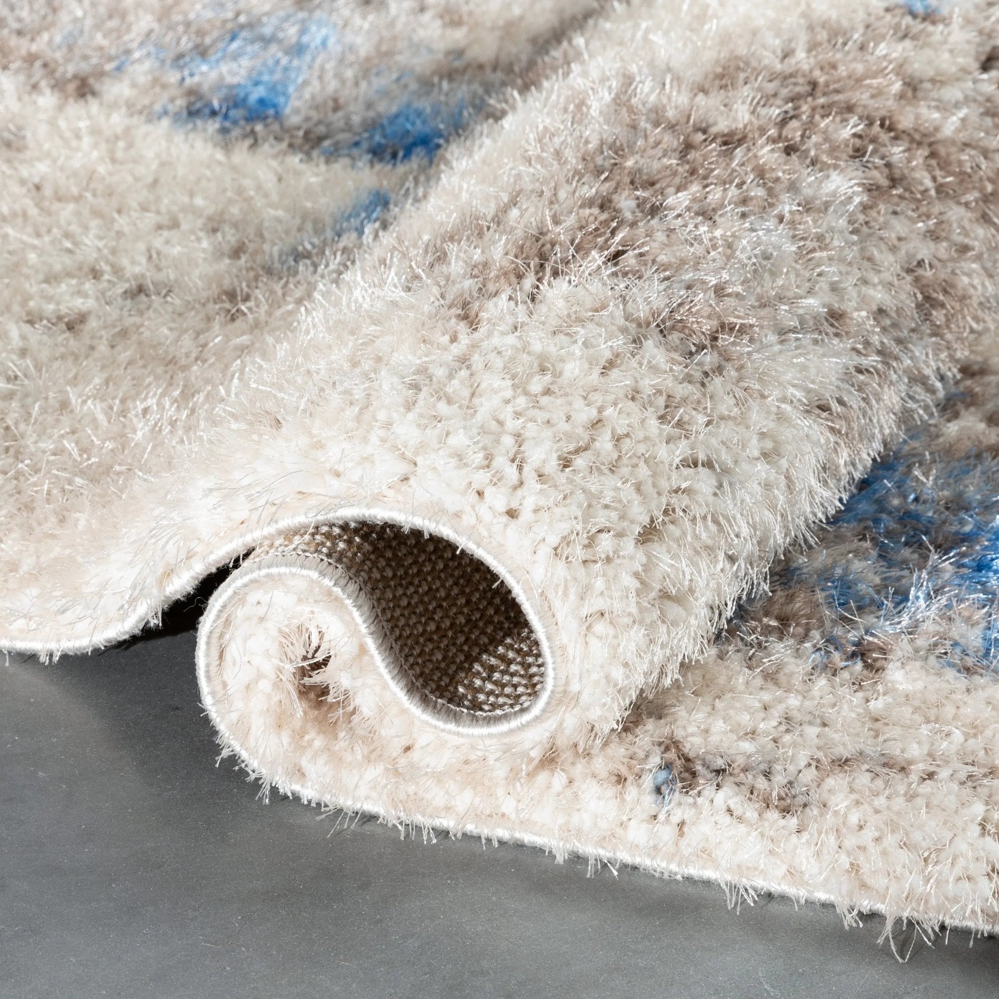 Sariah Modern Abstract Ivory Blue Shag Rug、mySite、gigharbornorthrealestate
