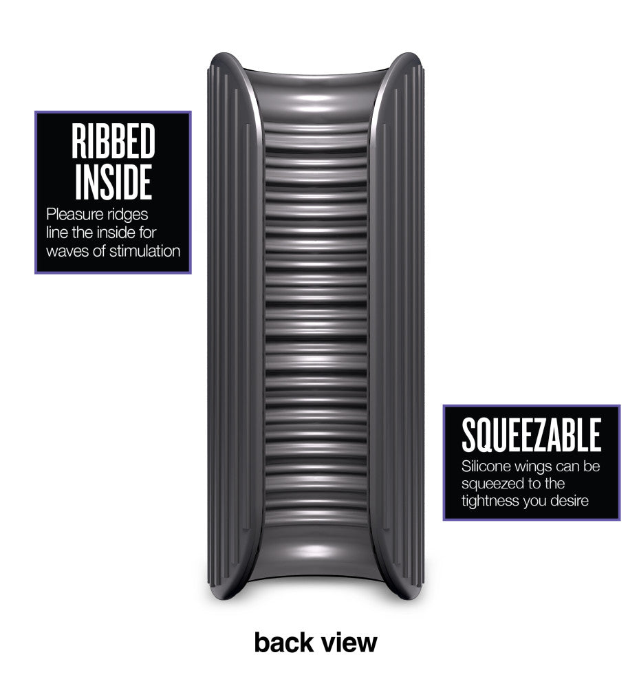 M Elite Platinum By Blush® | Wrapt 4 Inch Ribbed Vibrating Masturbator in Black - Made with Purio™ Ultra Soft Liquid Silicone、mySite、bottomscart