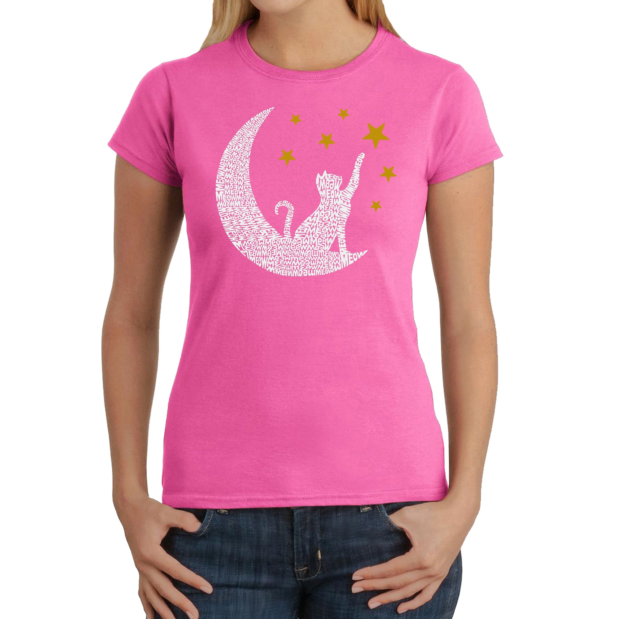 Cat Moon - Women's Word Art T-Shirt、mySite、camillekostekn