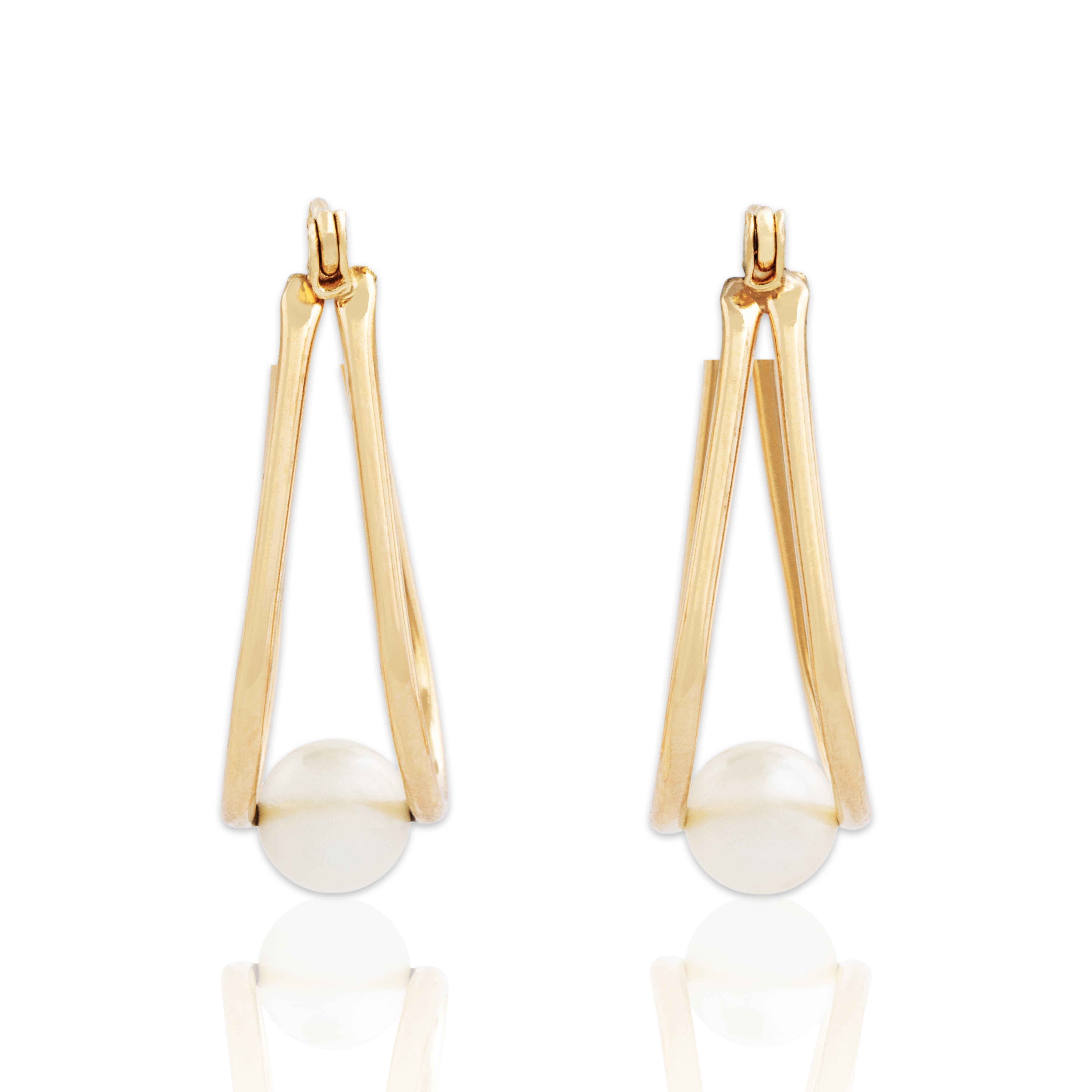 Vintage 14k Yellow Gold Pearl Swinging Loop Earrings、mySite、hinf8tx79