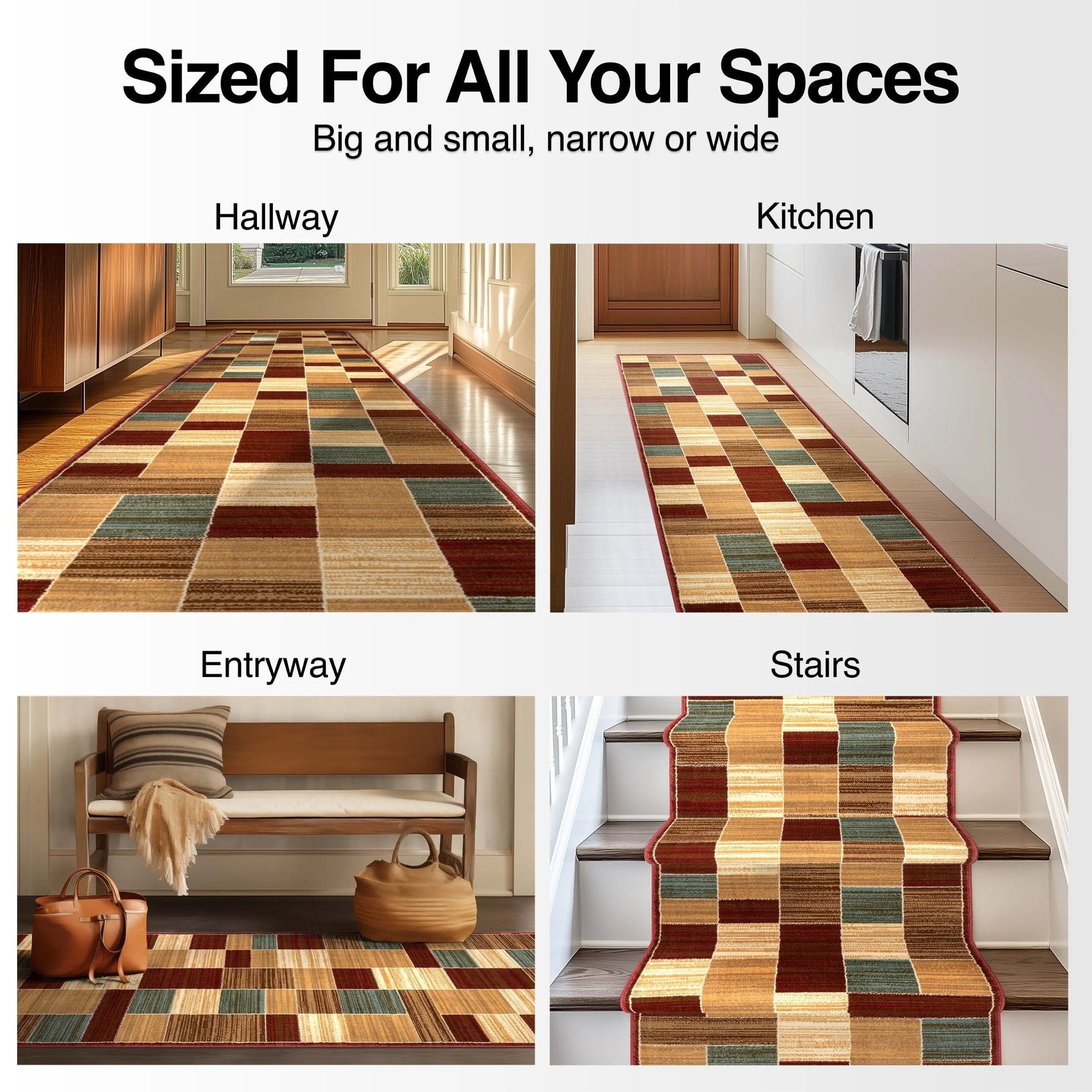 Custom Size Runner Yaren Geometric Modern Red 27 Inch Wide x Choose Your Length Hallway Runner Rug、mySite、gigharbornorthrealestate