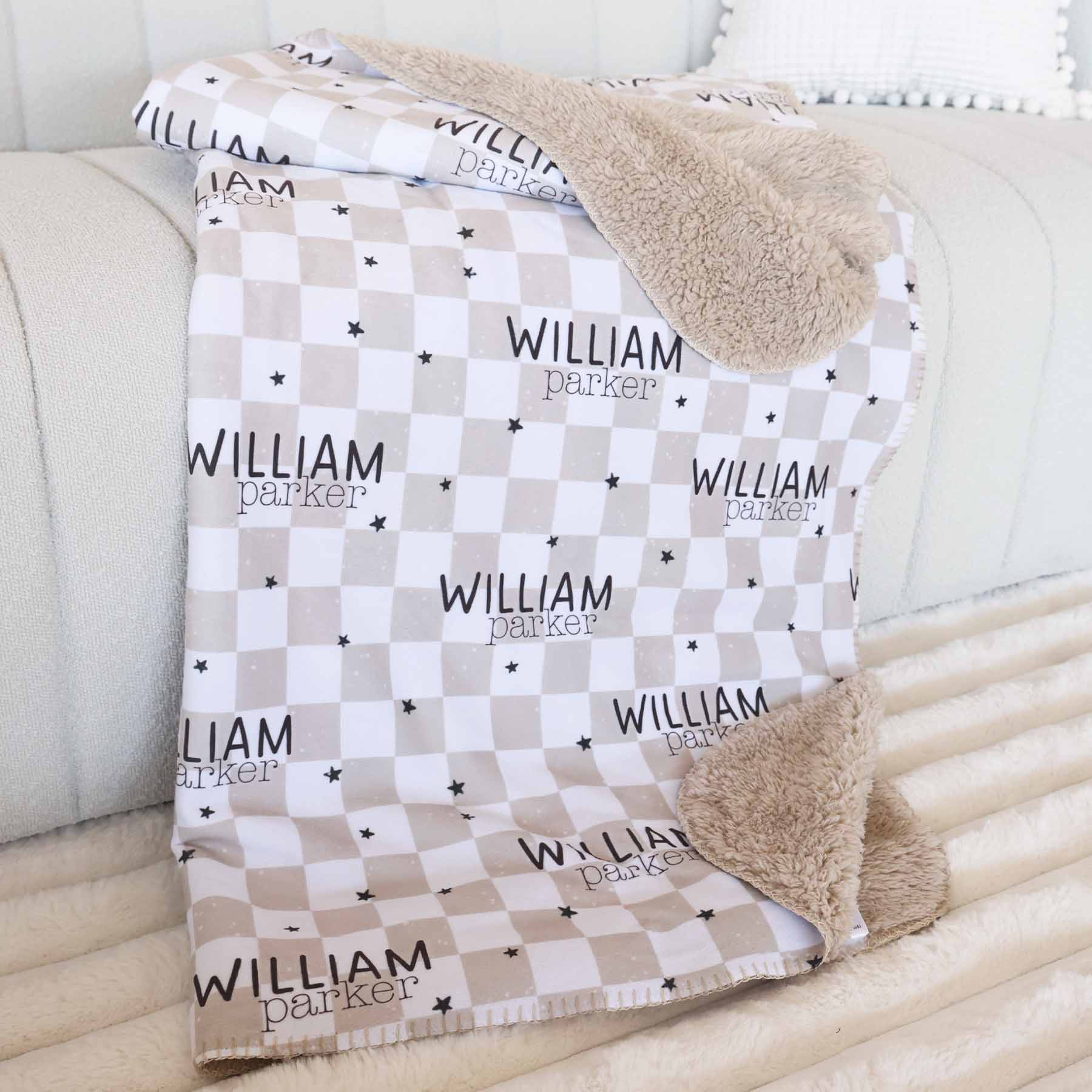  Personalized Fuzzy Kids Blanket | Taupe Check、mySite、layawaytickets