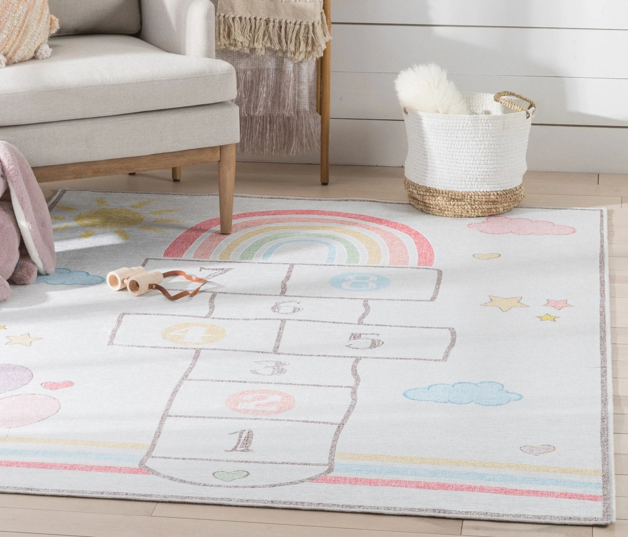 Hopscotch Rainbow Modern Multi Beige Kids Flat-Weave Rug、mySite、gigharbornorthrealestate