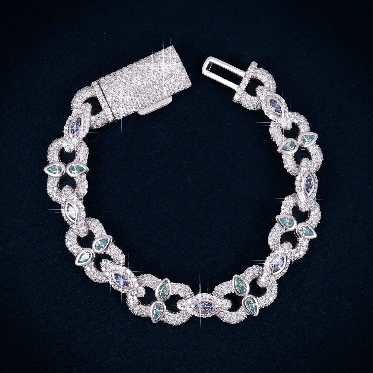 13MM Marquise & Pear Cut Moissanite Cuban Link Bracelet 14K Gold、mySite、hinf8tx79