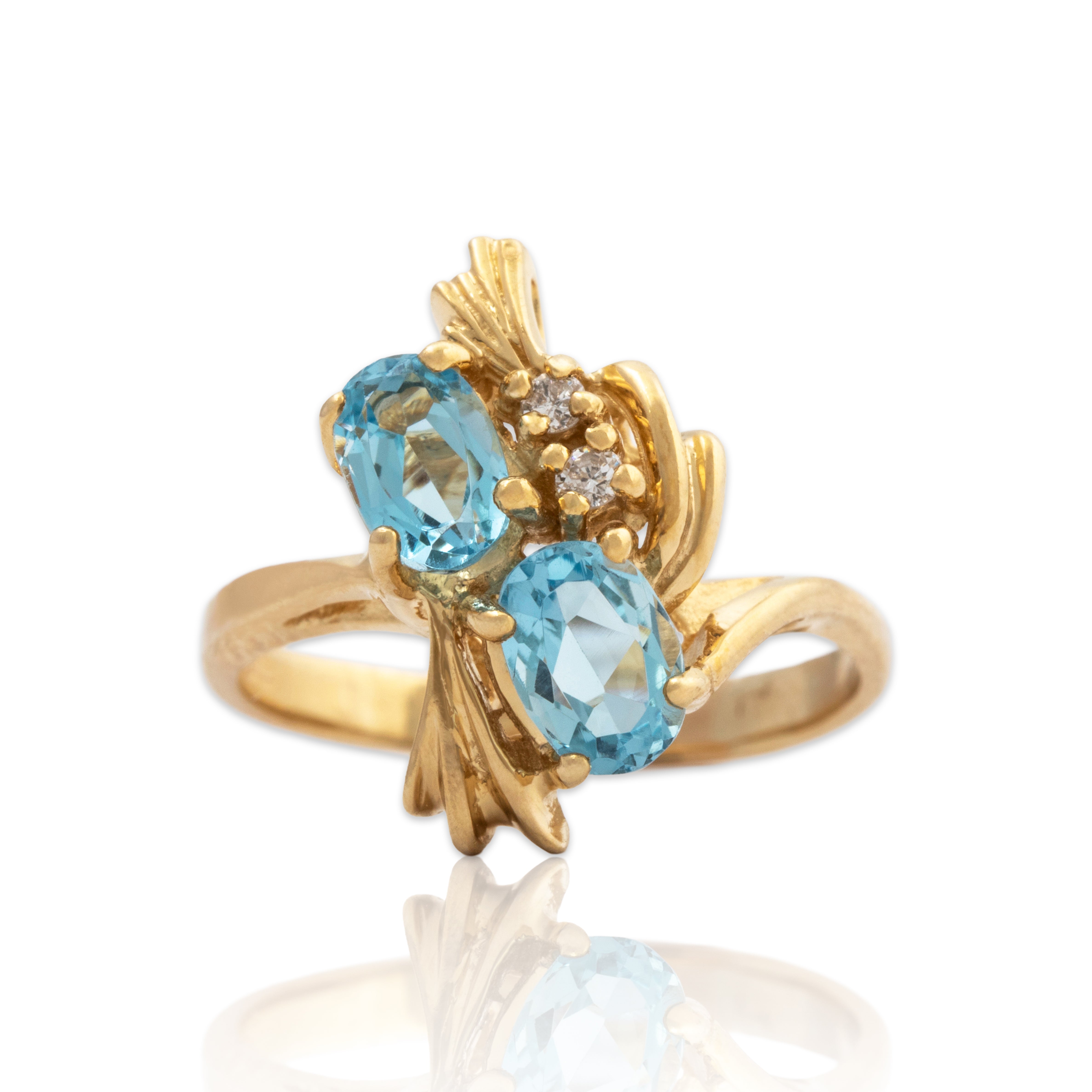 Vintage 14k Yellow Gold Aquamarine Diamond Flourish Cocktail Ring 5.75、mySite、hinf8tx79