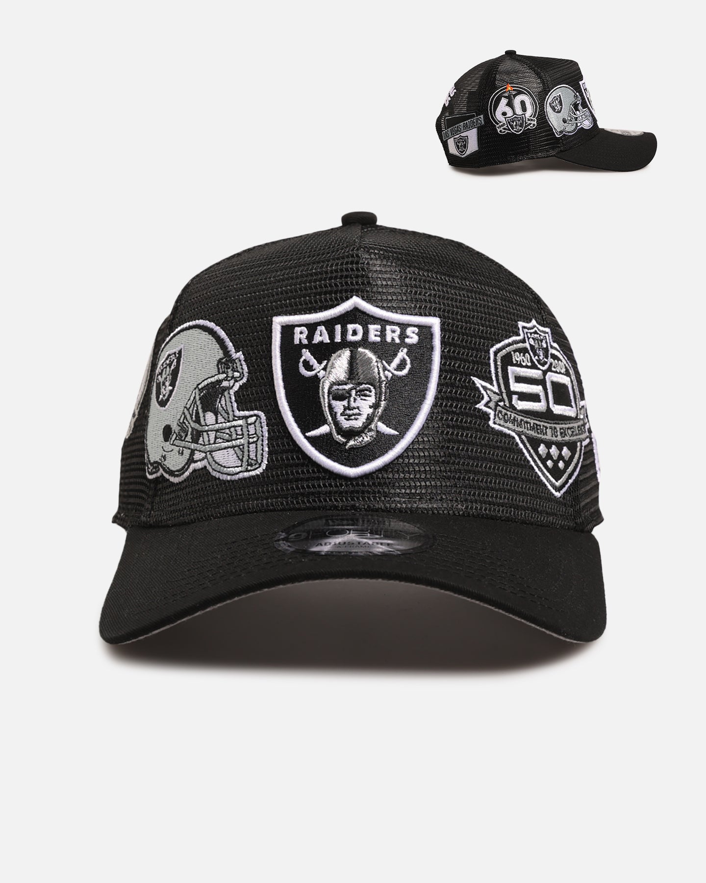 New Era Las Vegas Raiders 'Mesh Crown All Over Logos' 9FORTY A-Frame Snapback Official Team Colour、mySite、zt4zffjzw