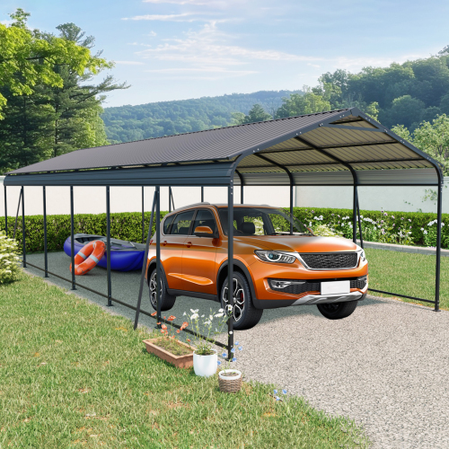 12 X 32 FT Carport, Heavy Duty Carport with Galvanized Steel Roof and Frame, Metal Carport Large Garage with 4 Fixed inclined square tube supports for Driveway Car, Truck、、eastwooduniform