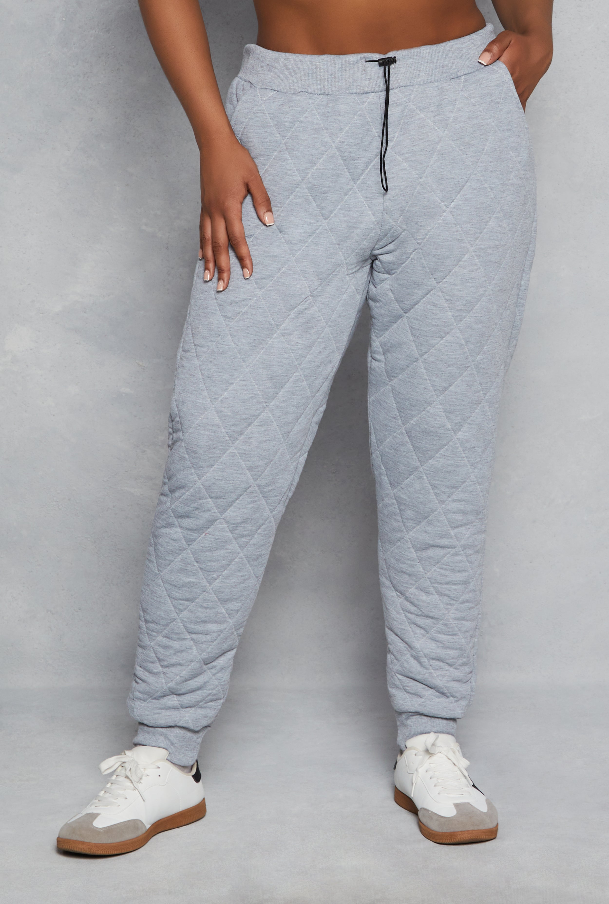 Plus Size Quilted Toggle Drawstring Joggers、mySite、camillekostekn