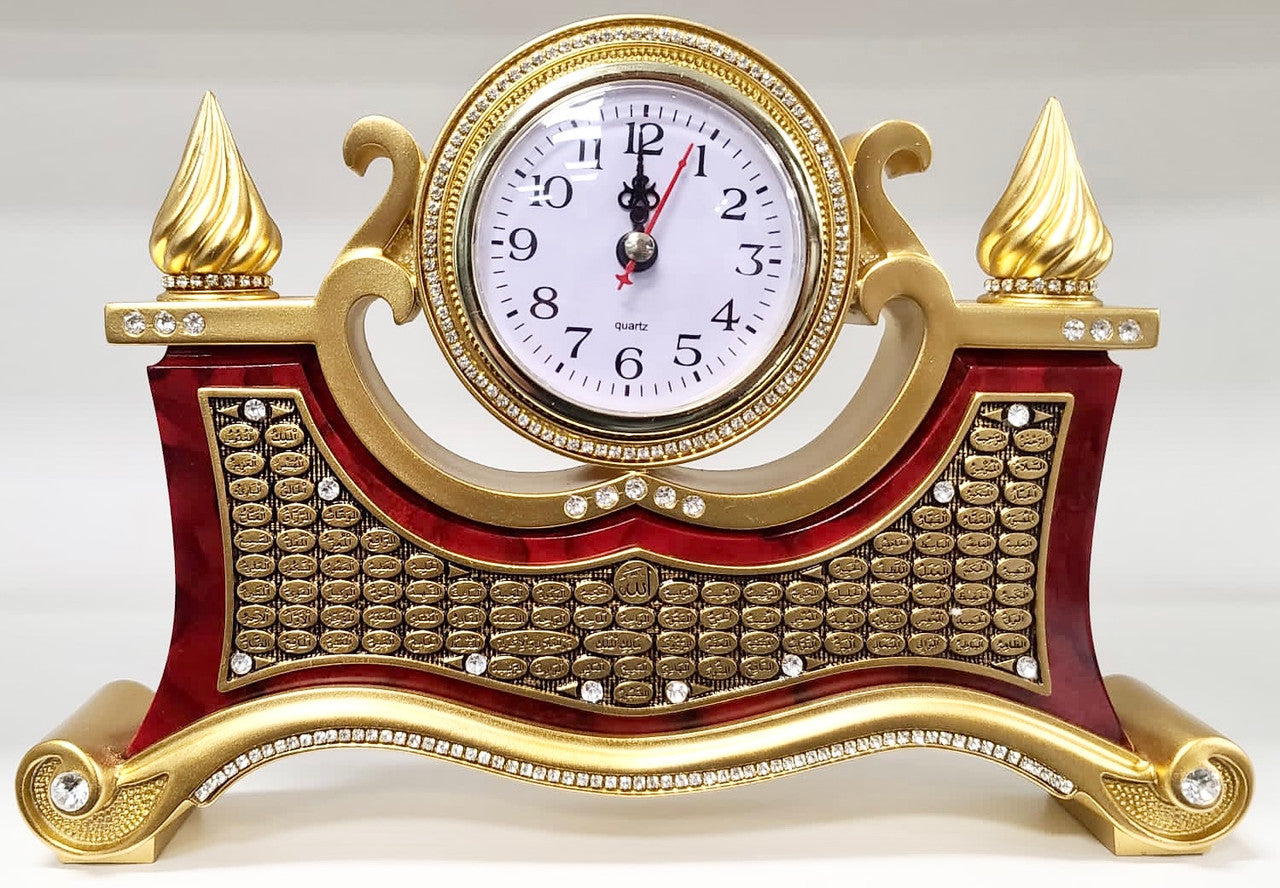 Turkish Islamic Home Table Décor Clock with 99 Names of Allah (Red & Gold)、mySite、topwebapps