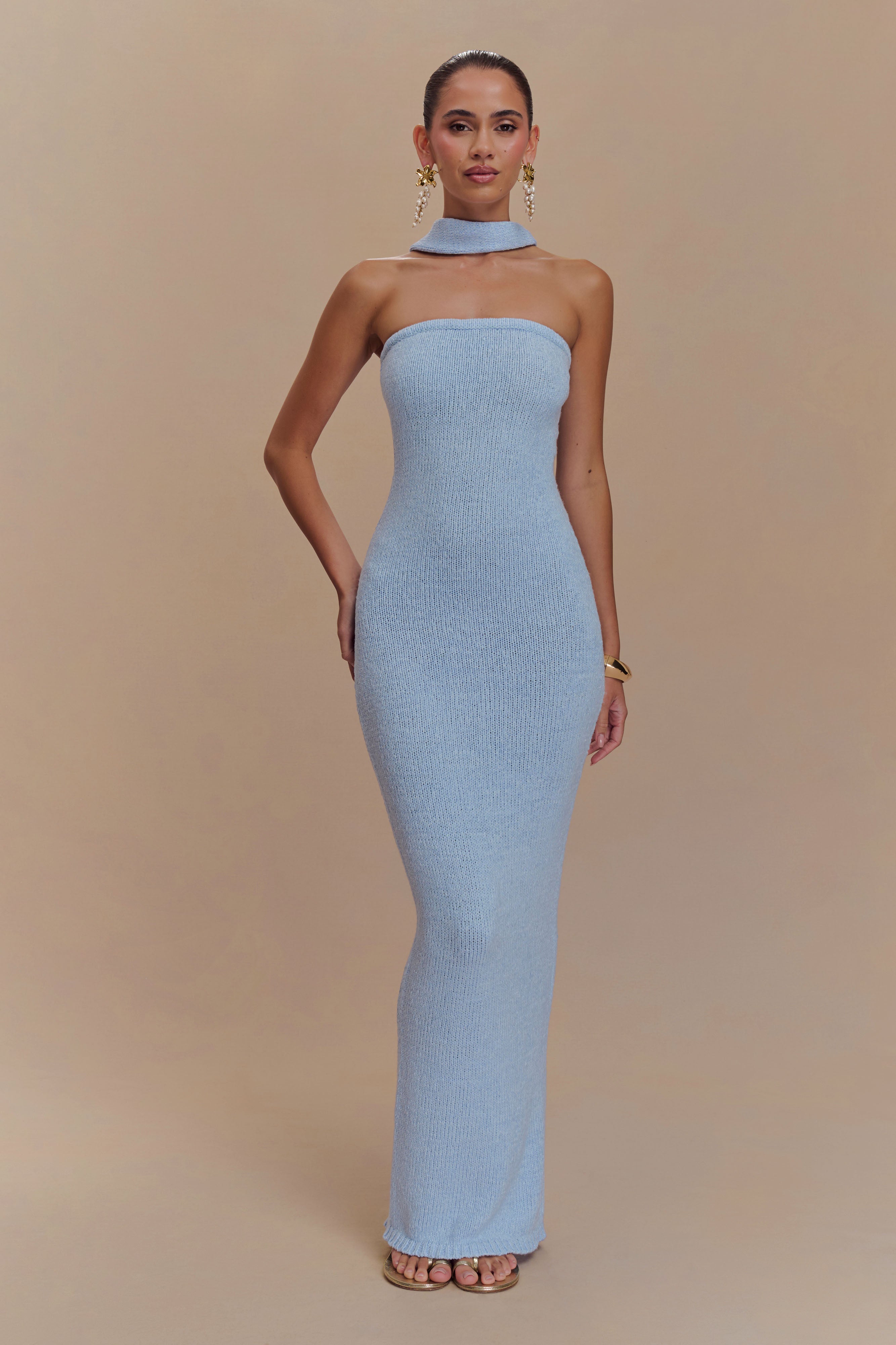 Andrea Strapless Knit Maxi Dress - Light Blue、mySite、solidvoid