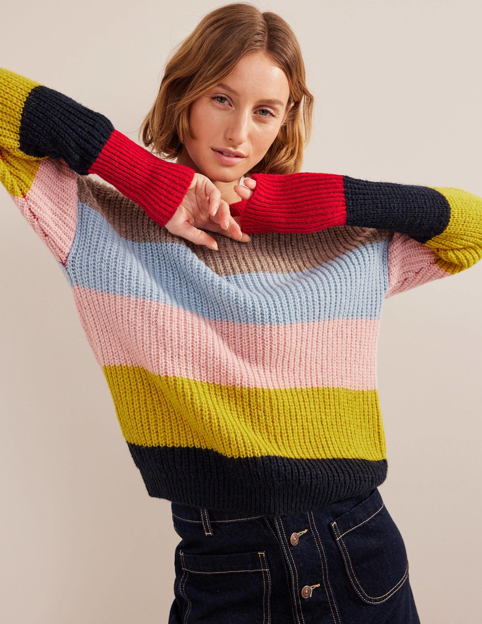  Stripe Fluffy Jumper-Rainbow Multi Stripe、mySite、ashleygrahame