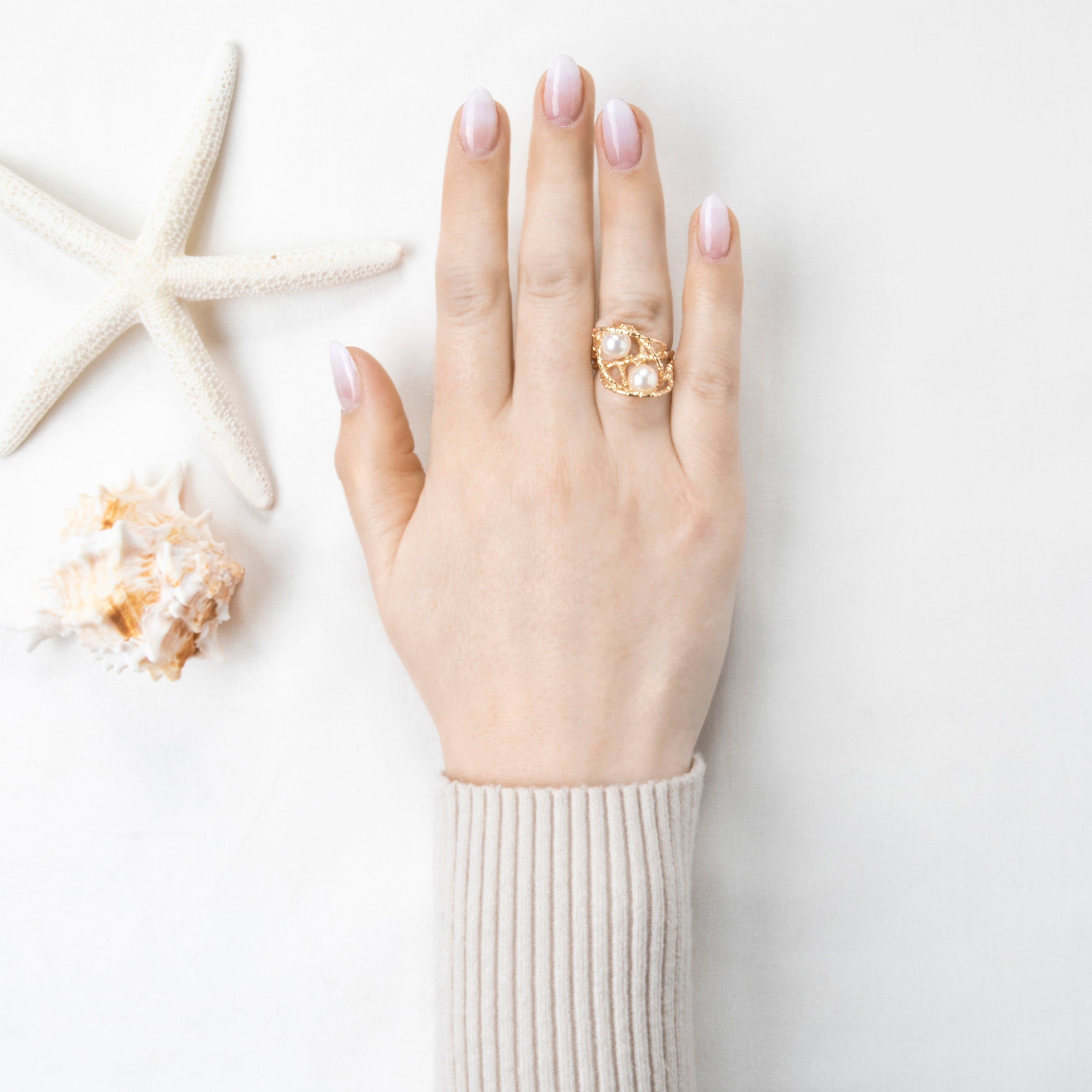 Vintage Unique 14k Yellow Gold Pearl Nested Luster Statement Ring 7.00、mySite、hinf8tx79