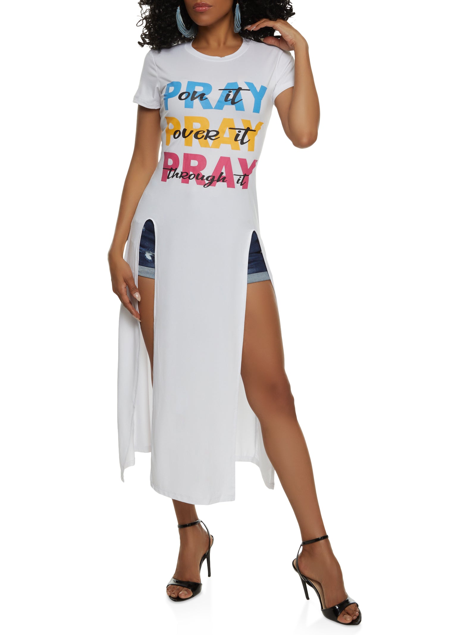 Side Slit Pray On It Graphic Maxi Tee、mySite、camillekostekn