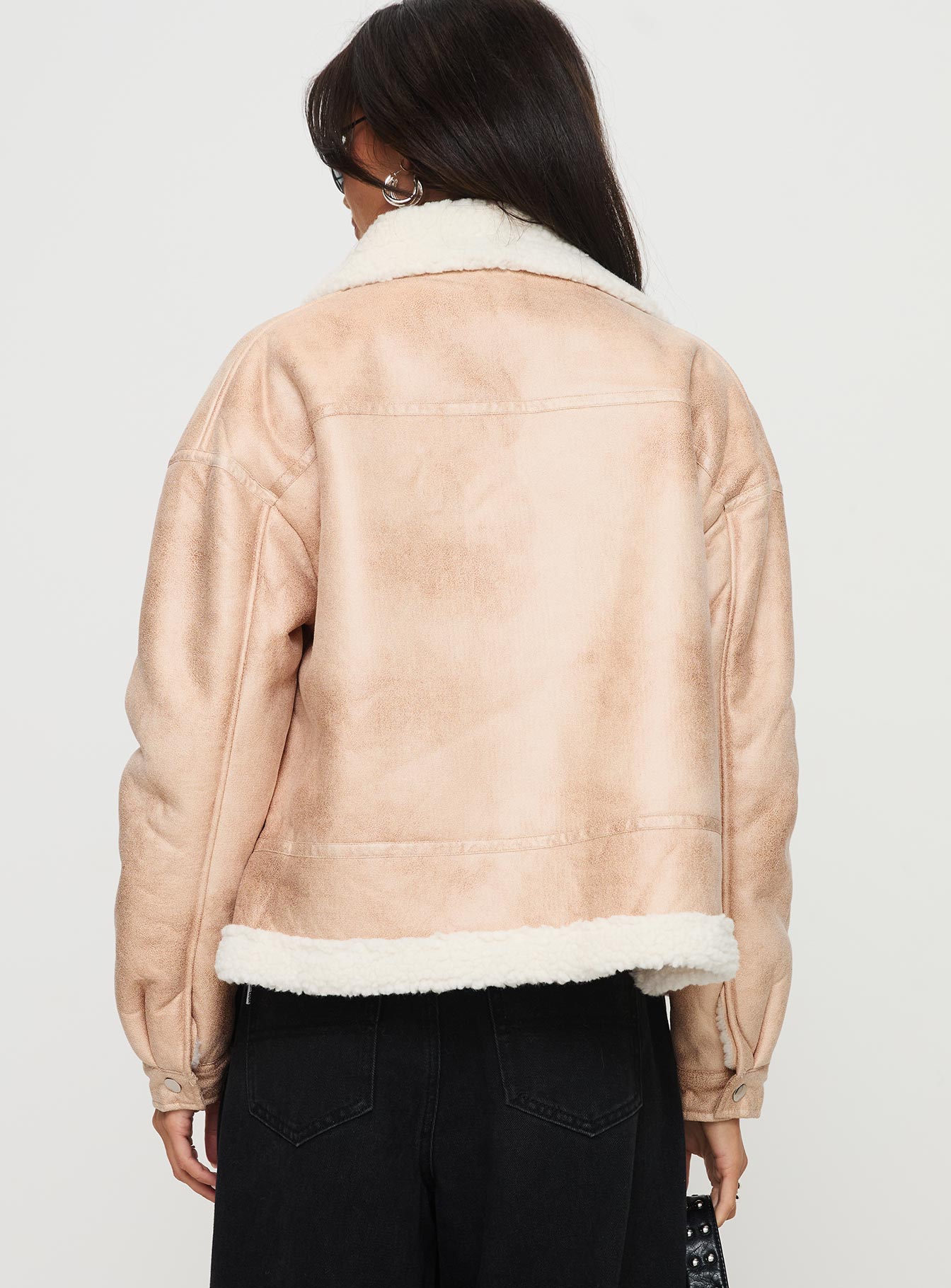 Solara Faux Leather Shearling Jacket Beige、mySite、solidvoid