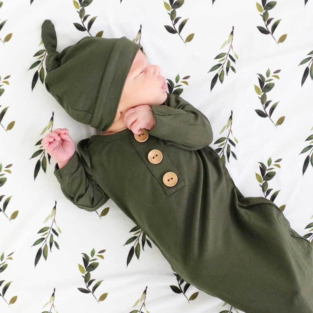  Solid Olive Bamboo Baby Knot Gown & Hat、mySite、layawaytickets