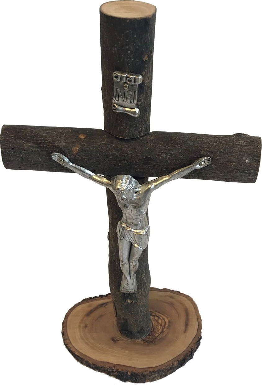  Holy Land Market Table natural Olive wood Cross/Crucifix with with bark left as is、mySite、elrpsem3k