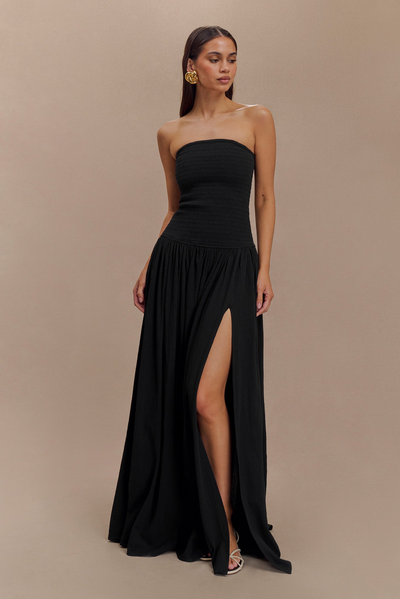 Maureen Cotton Shirring Maxi Dress - Black、mySite、solidvoid