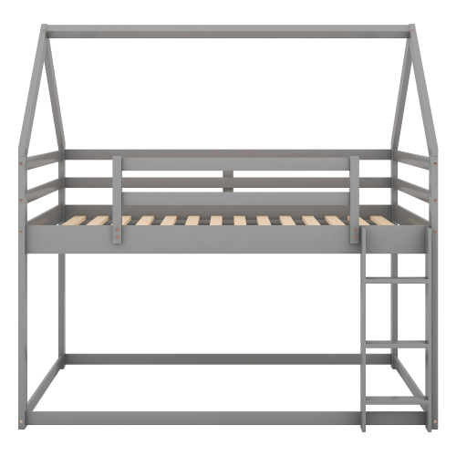 Twin Size Bunk House Bed with Slide and Ladder,Gray、、casual
