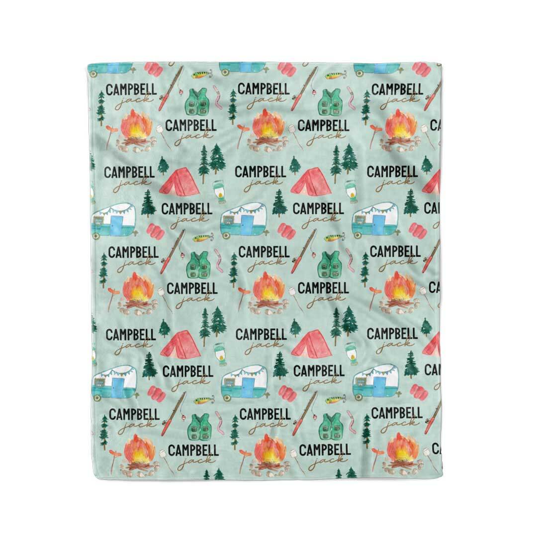 Happy Camper Personalized Kids Blanket、mySite、layawaytickets
