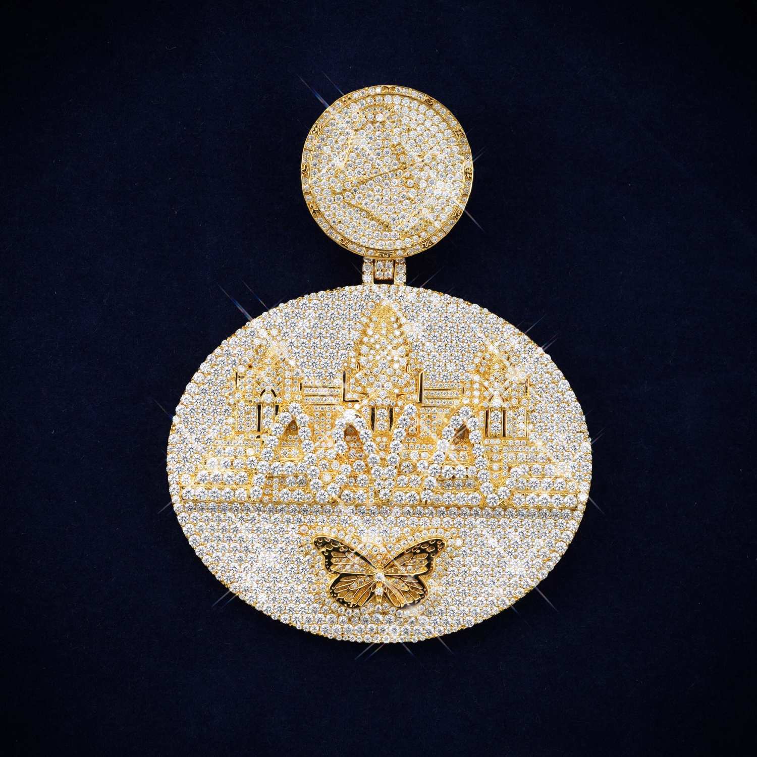 Custom Moissanite Butterfly Circle Pendant 14K Gold、mySite、hinf8tx79