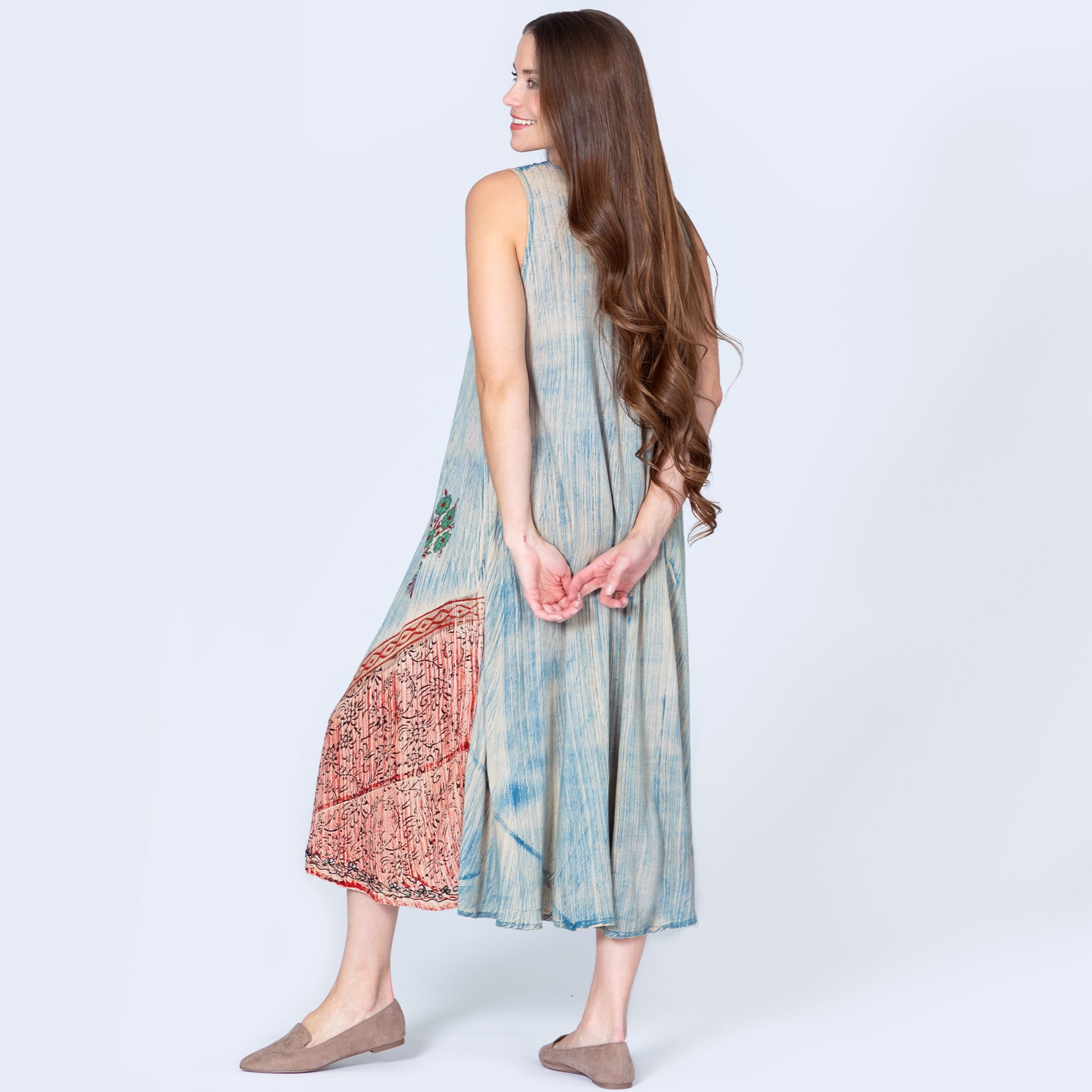 Dusty Pink & Blue Floral Sleeveless Dress、mySite、camillekostekn