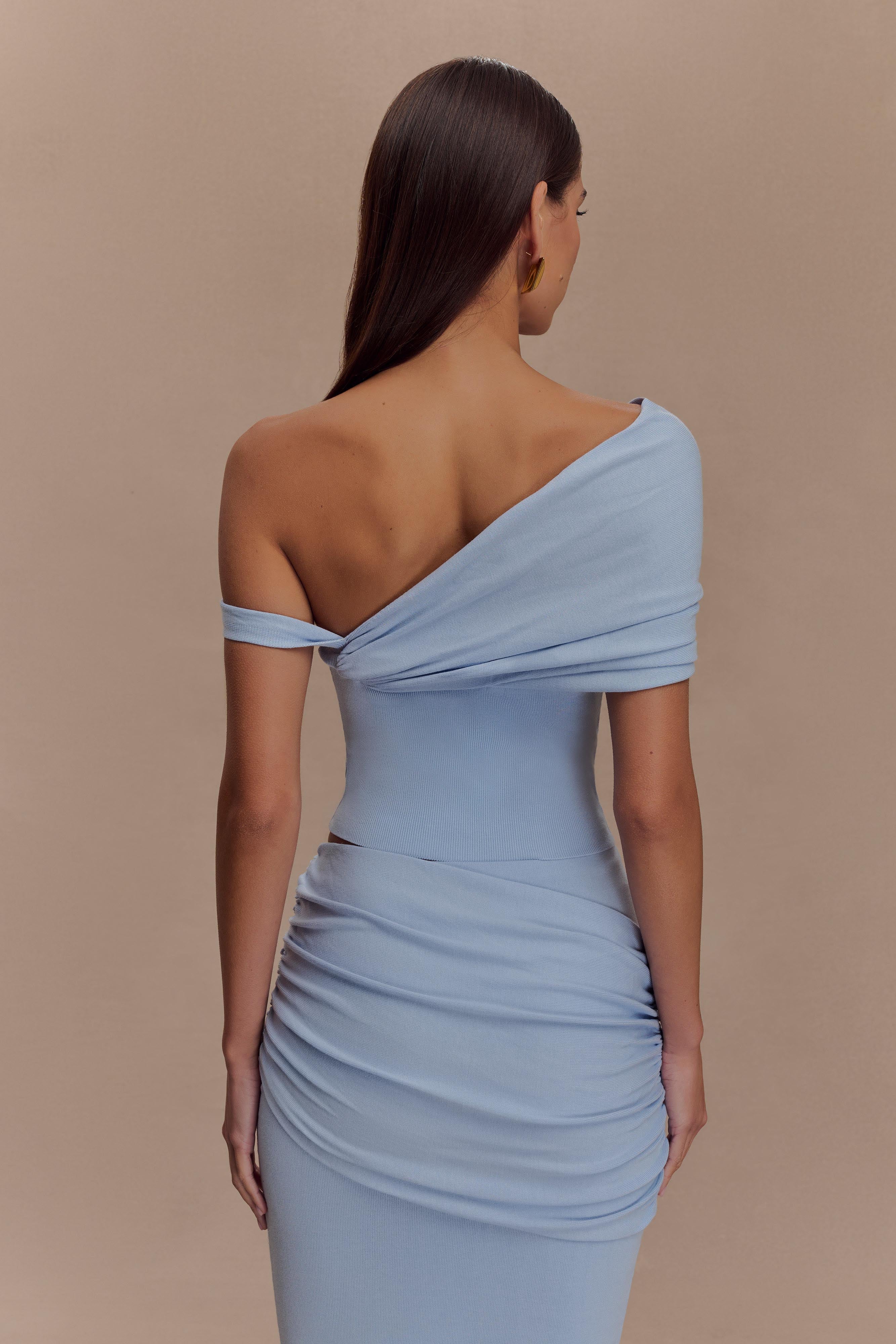 Irene Gathered Knit Top - Blue、mySite、solidvoid