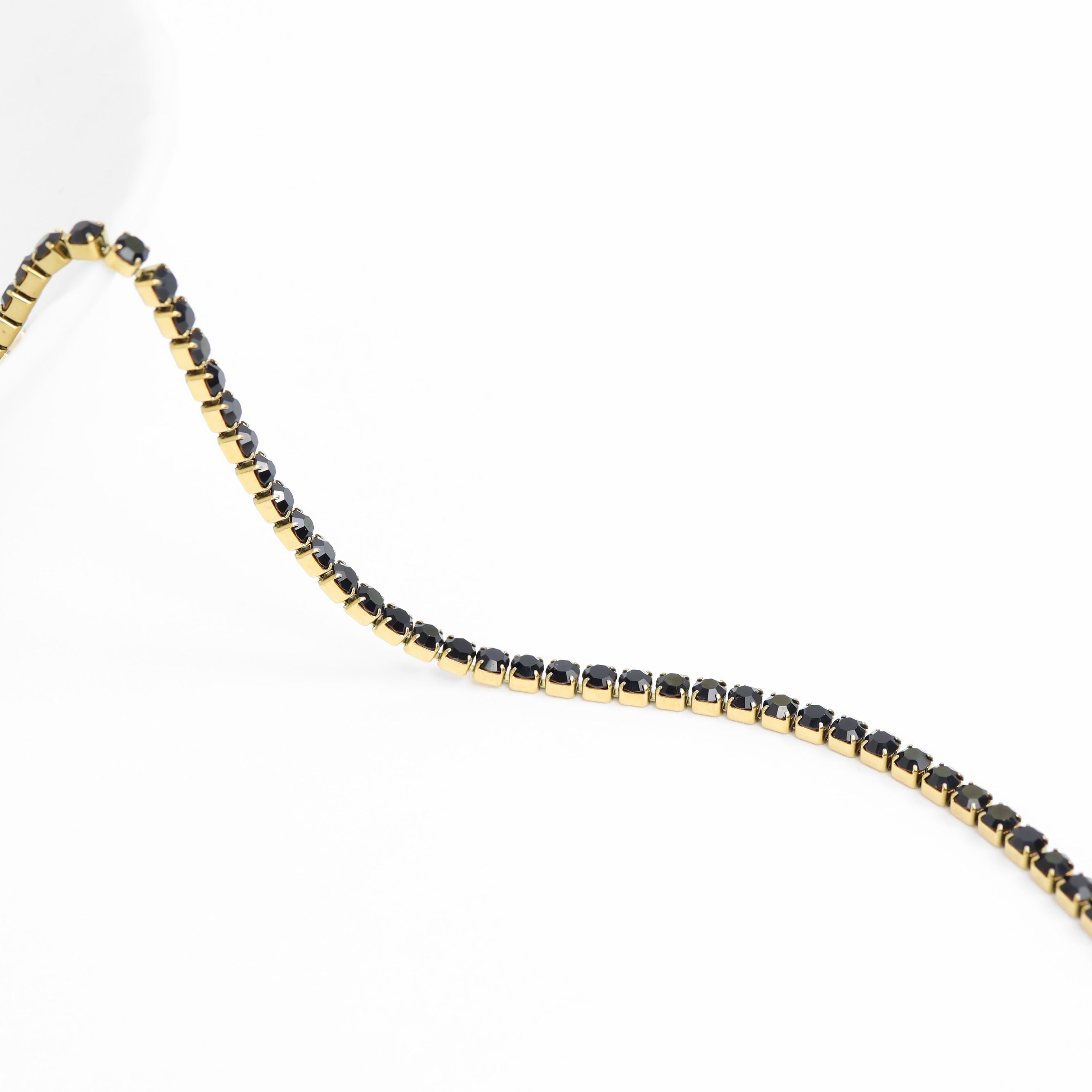 18K Gold PVD Stainless Steel Jet Rhinestone Tennis Chain Necklace With 2 Extension / TNN0004、mySite、dreamappss