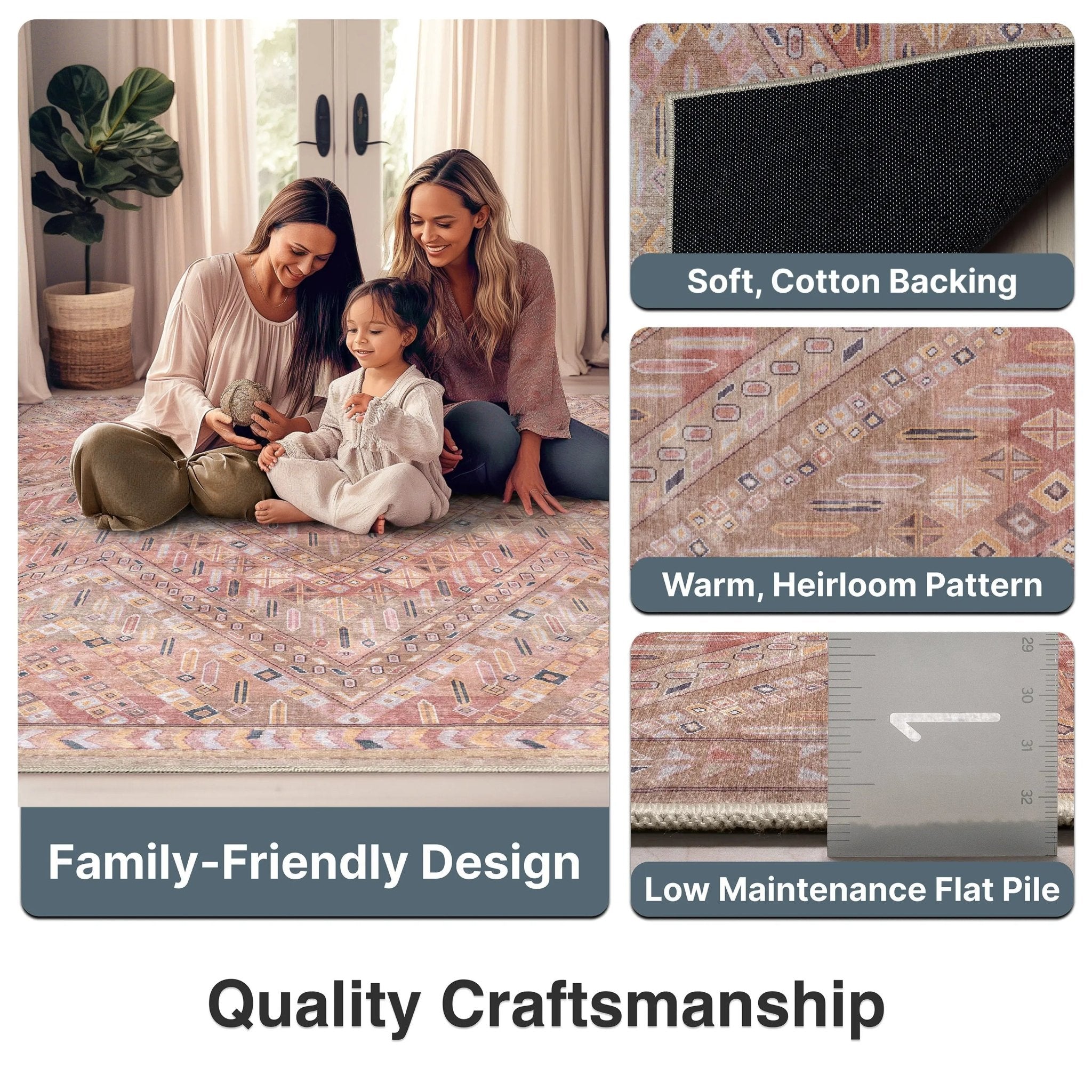 Anya Vintage Tribal Chevron Pink Beige Rust Flat-Weave Rug、mySite、gigharbornorthrealestate