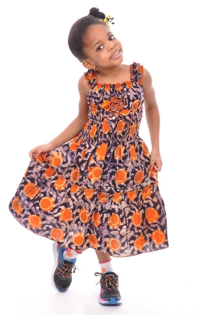 Orange and Brown African Batik Dress-DPC492、mySite、solidvoid