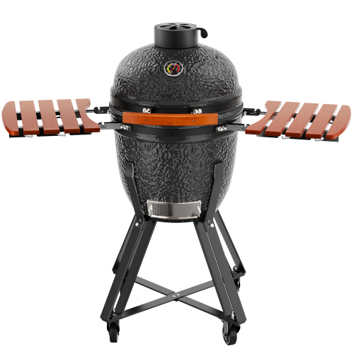 18" W Kamado Portable Charcoal Grill with Side Shelves and Cover, Black、、eastwooduniform