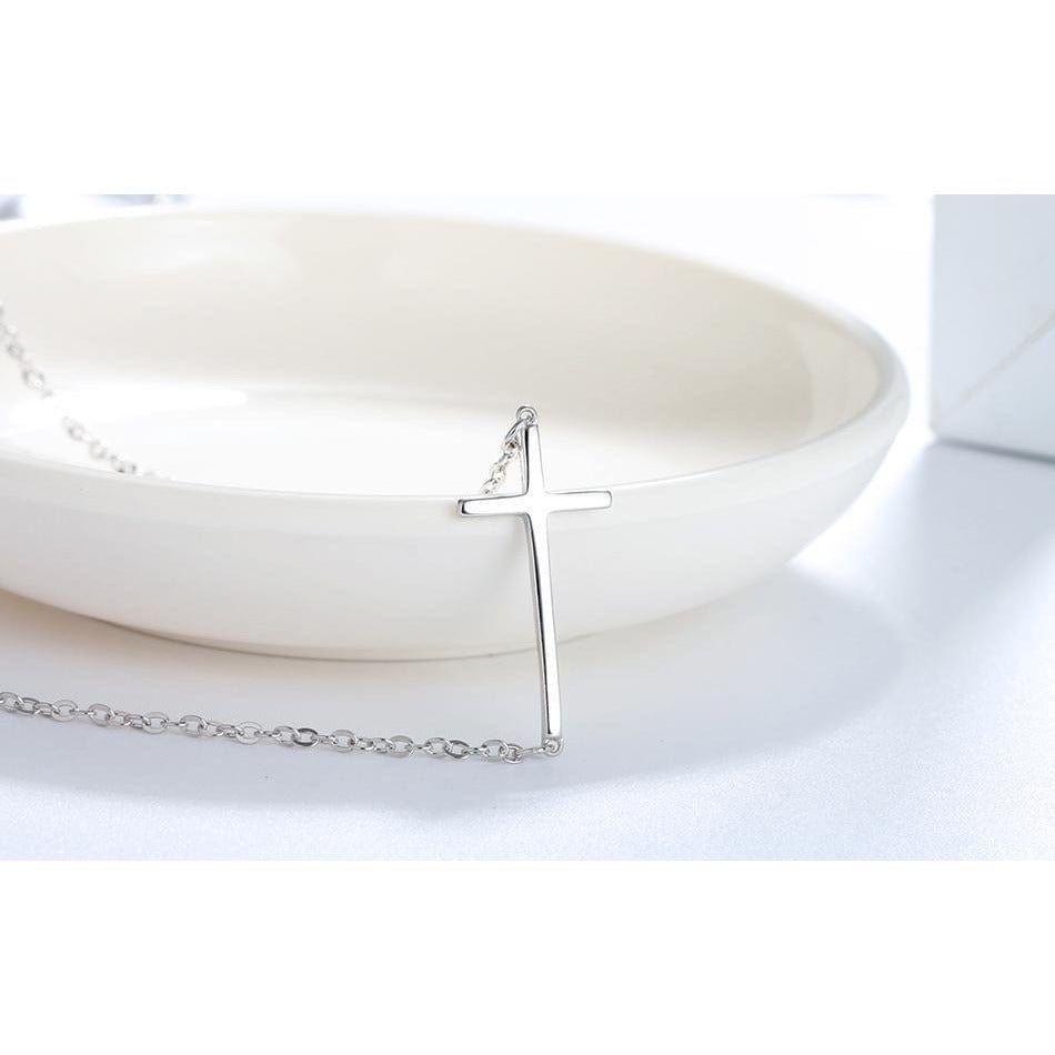 Sterling Silver Cross Necklace-Elegant Sideways Cross、mySite、g9winljtr