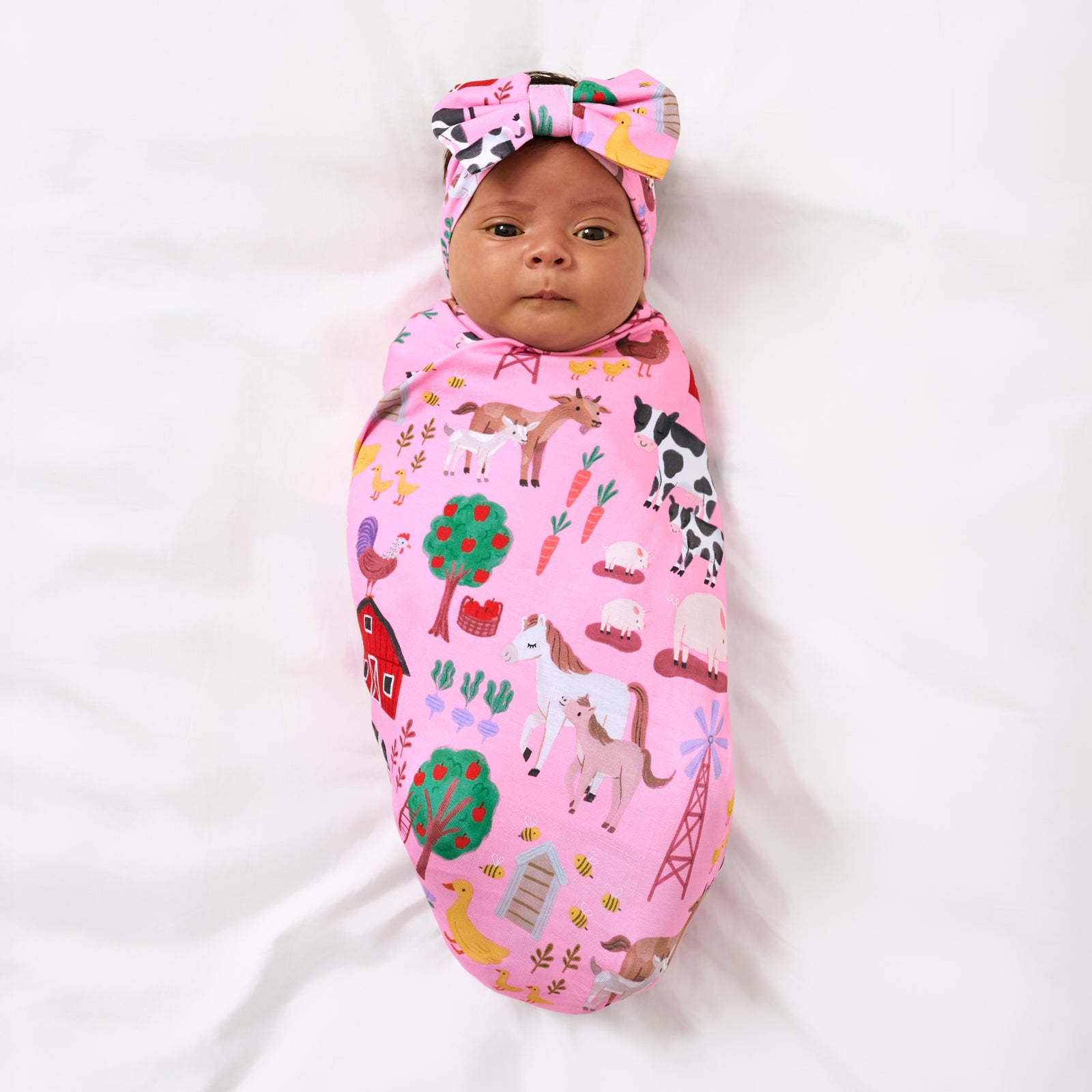 Pink Farm Fam Swaddle & Luxe Bow Headband Set、mySite、g9winljtr