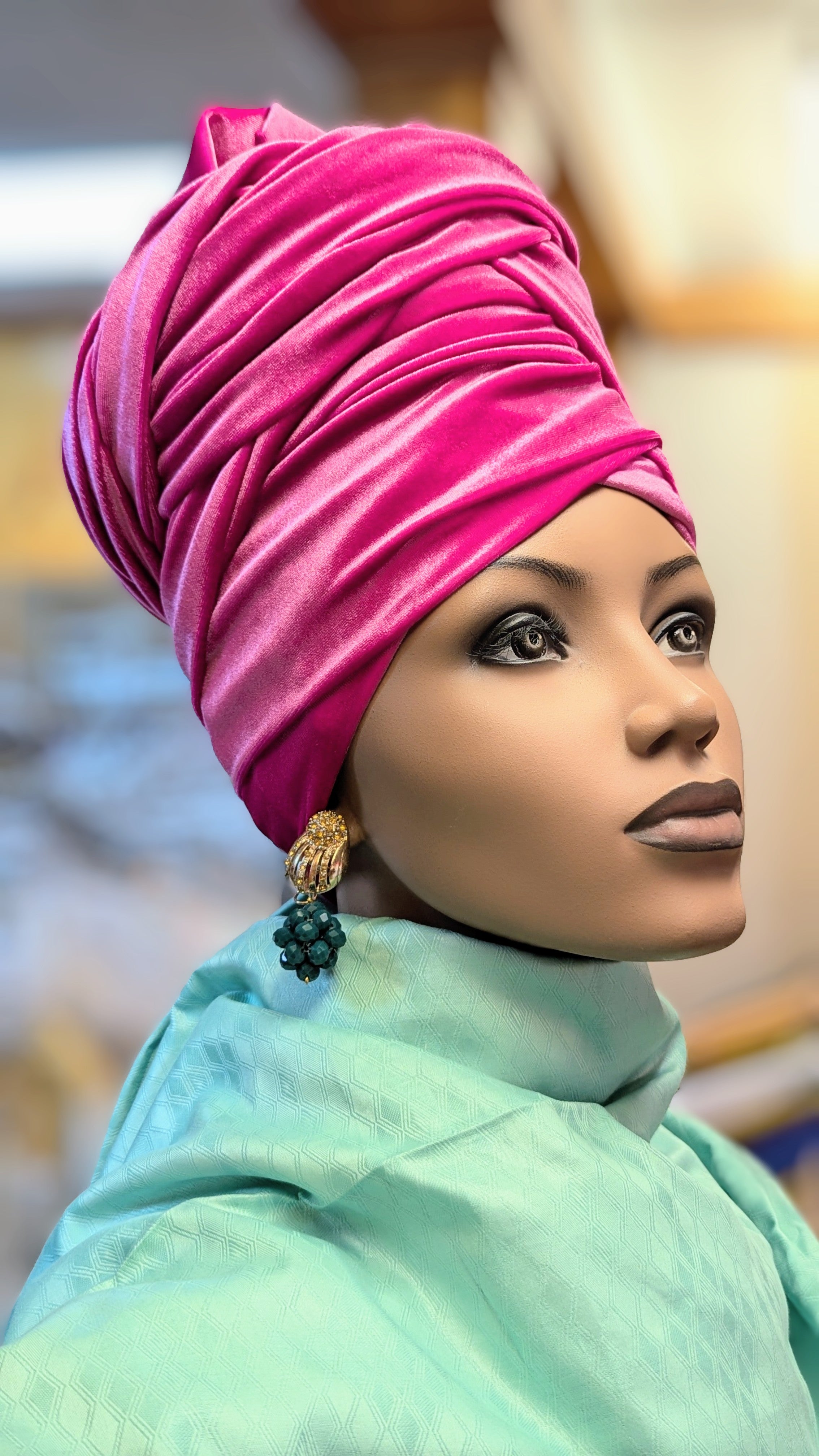 Kaliyah Fuchsia Pink Velour African Hat Head Wrap DPVHHWP3、mySite、solidvoid