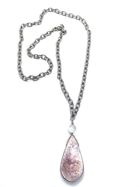 Sconset Flair Studio Long Necklace w/ Large Lepidolite Pendant & Selenite、mySite、noshort