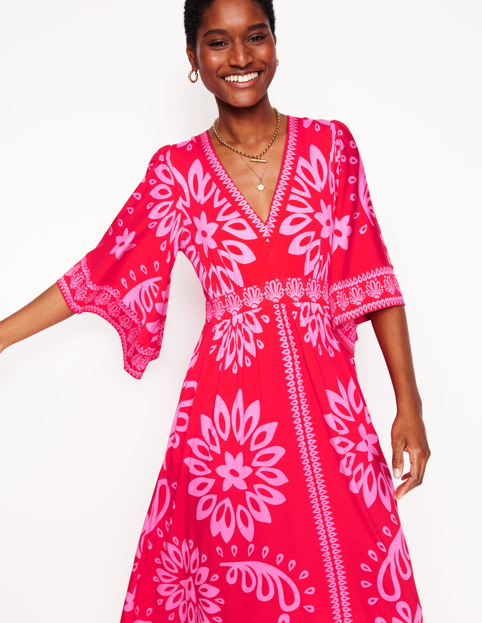  Maya Kimono Jersey Maxi Dress-Strawberry Red, Palm Foliage、mySite、ashleygrahame