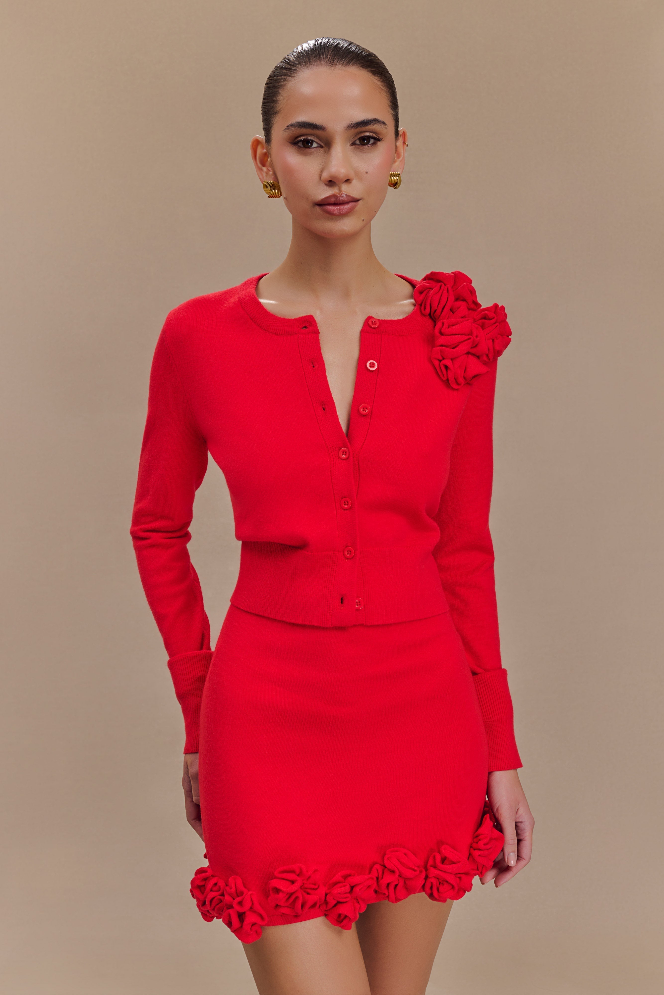 Gianna Knit Cardigan With Flowers - Red、mySite、solidvoid