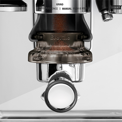 Close-up of the Dosing Funnel attached to the espresso machine