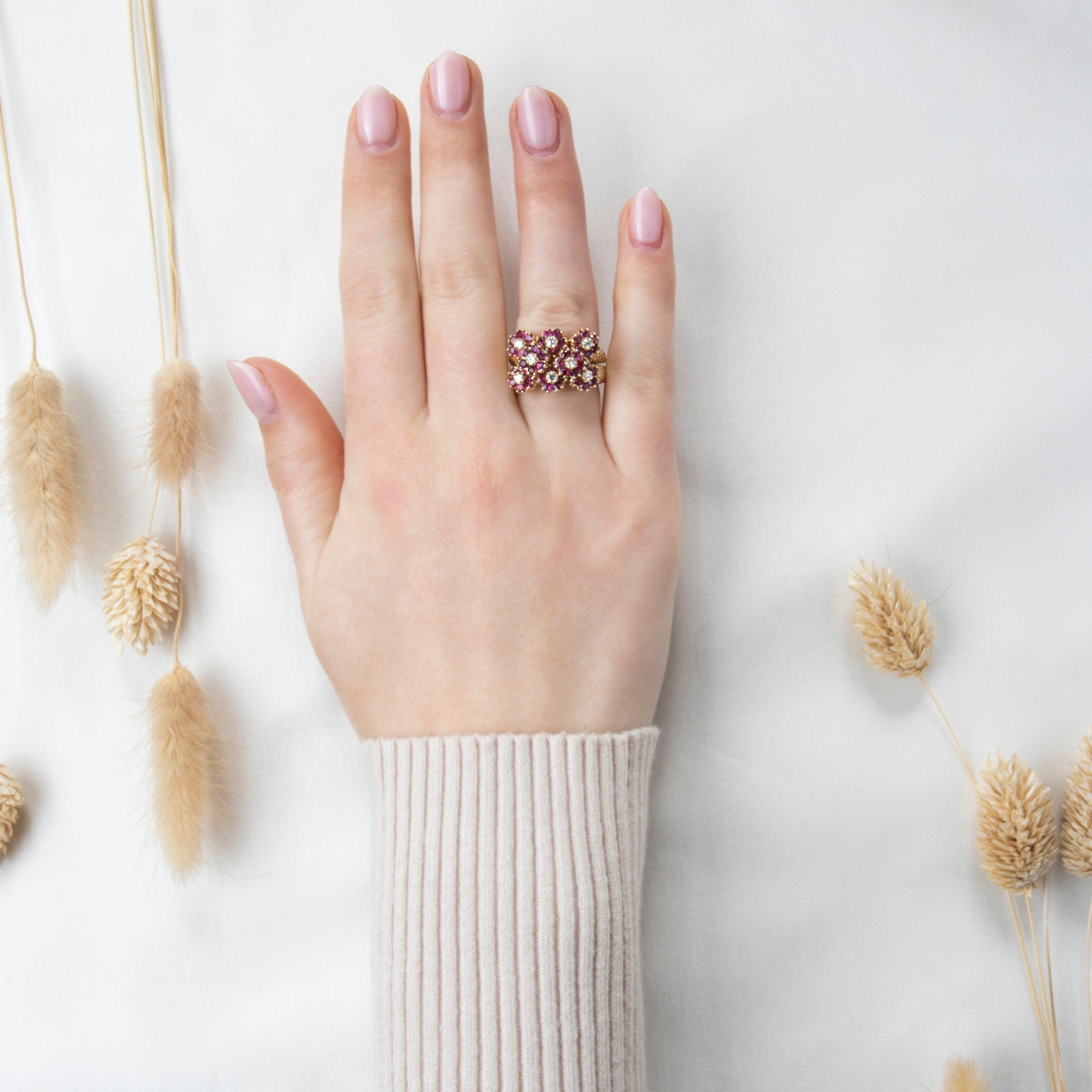 Vintage Heavy 14k Yellow Gold 2.42cttw Ruby Diamond Floral Statement Ring、mySite、hinf8tx79