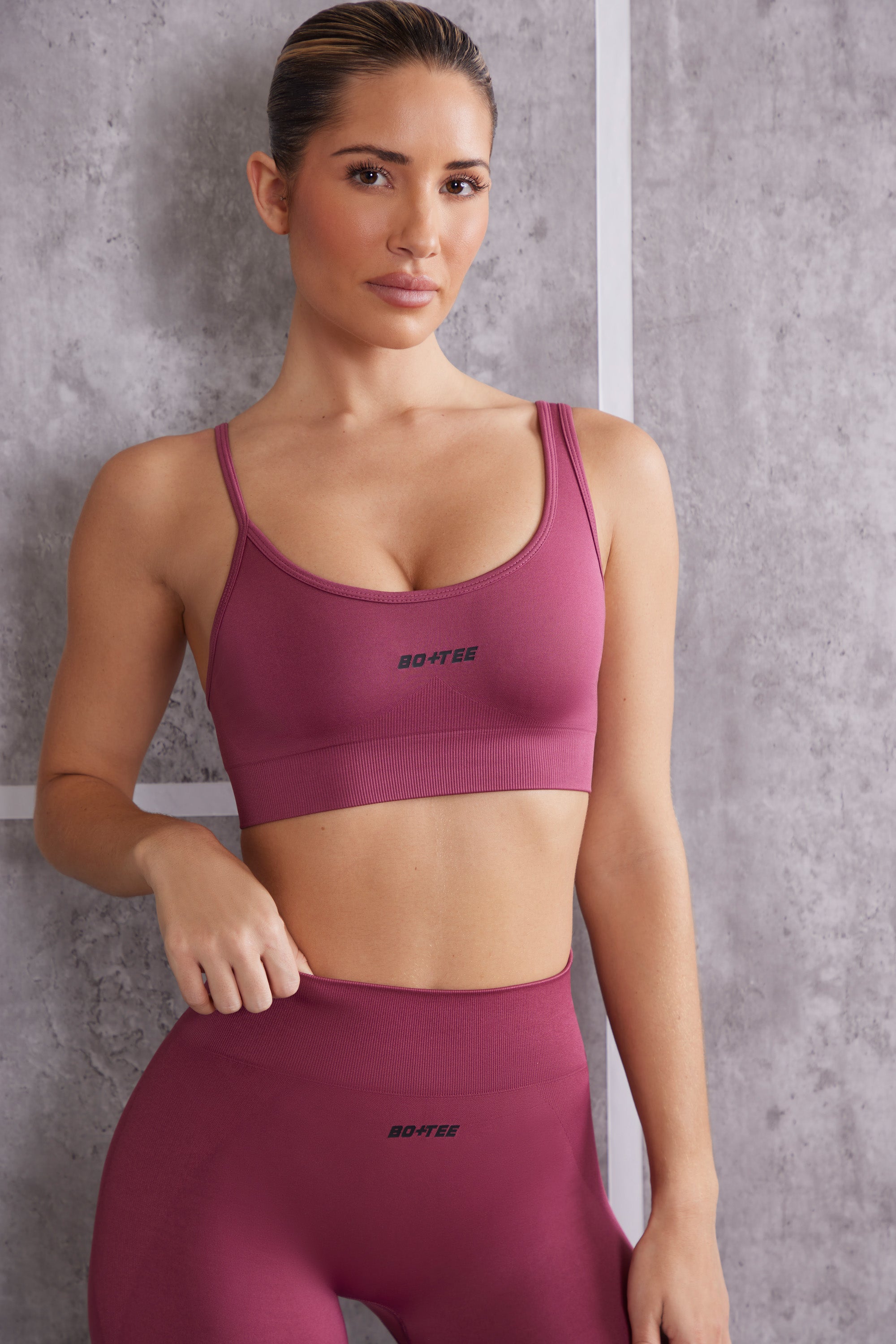 Asymmetric Sports Bra in Dark Rose、mySite、solidvoid