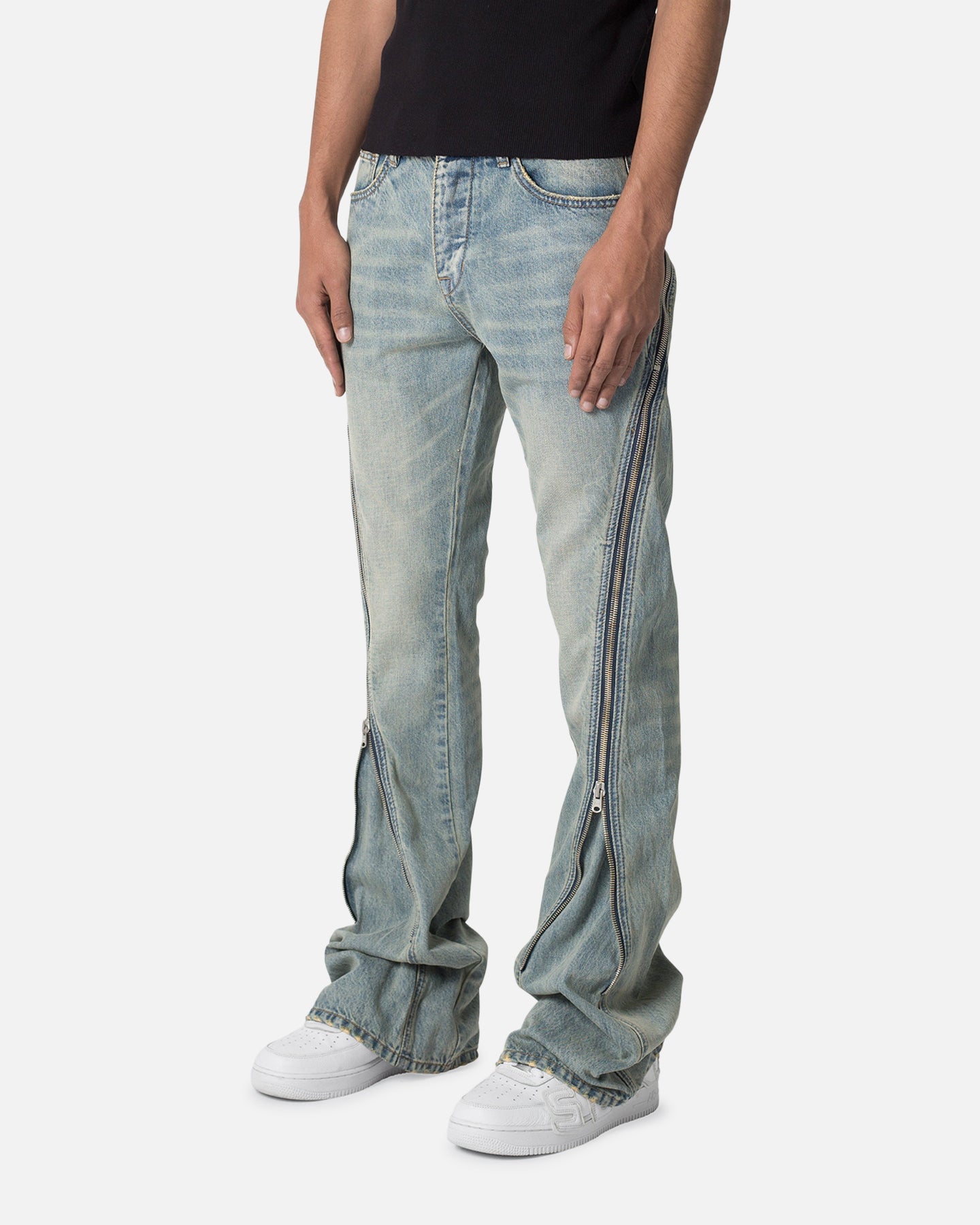 MNML D519 Zipper Flare Denim Jeans Vintage Blue、mySite、zt4zffjzw