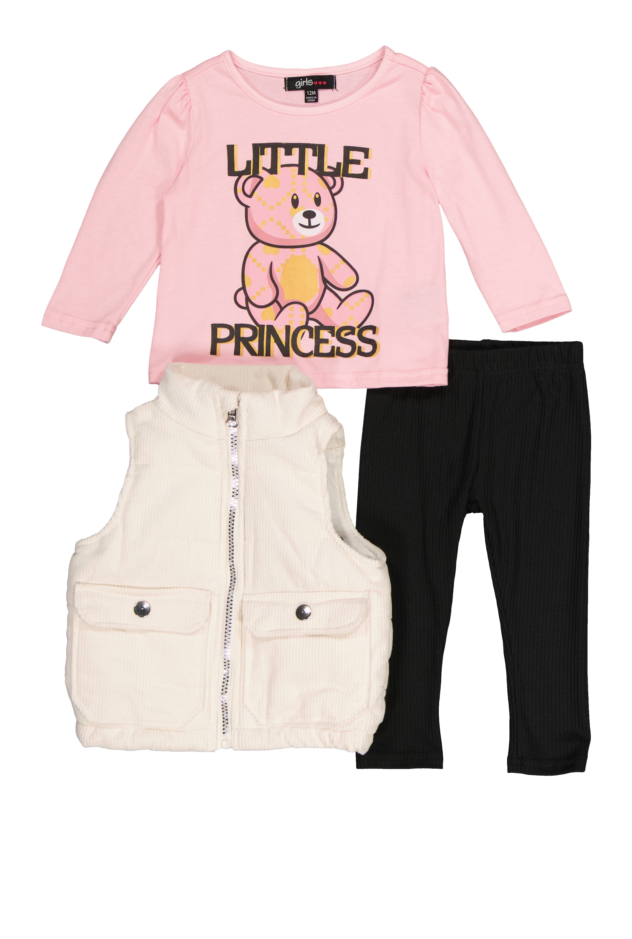 Baby Girls 12-24M Little Princess Tee with Vest and Leggings、mySite、camillekostekn