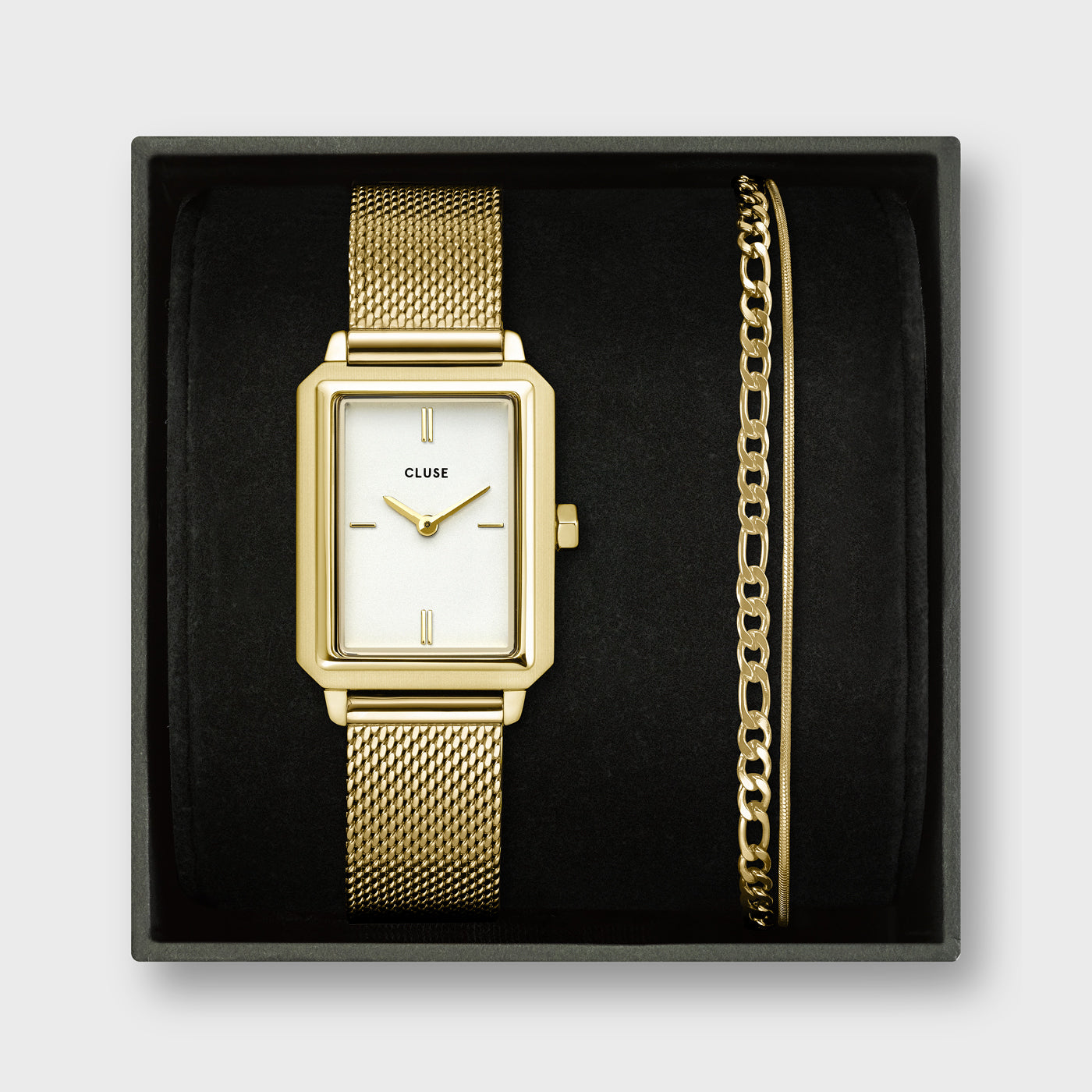 Gift Box Fluette Watch Mesh,White & Double Chain Bracelet, Gold Colour、mySite、botmansion