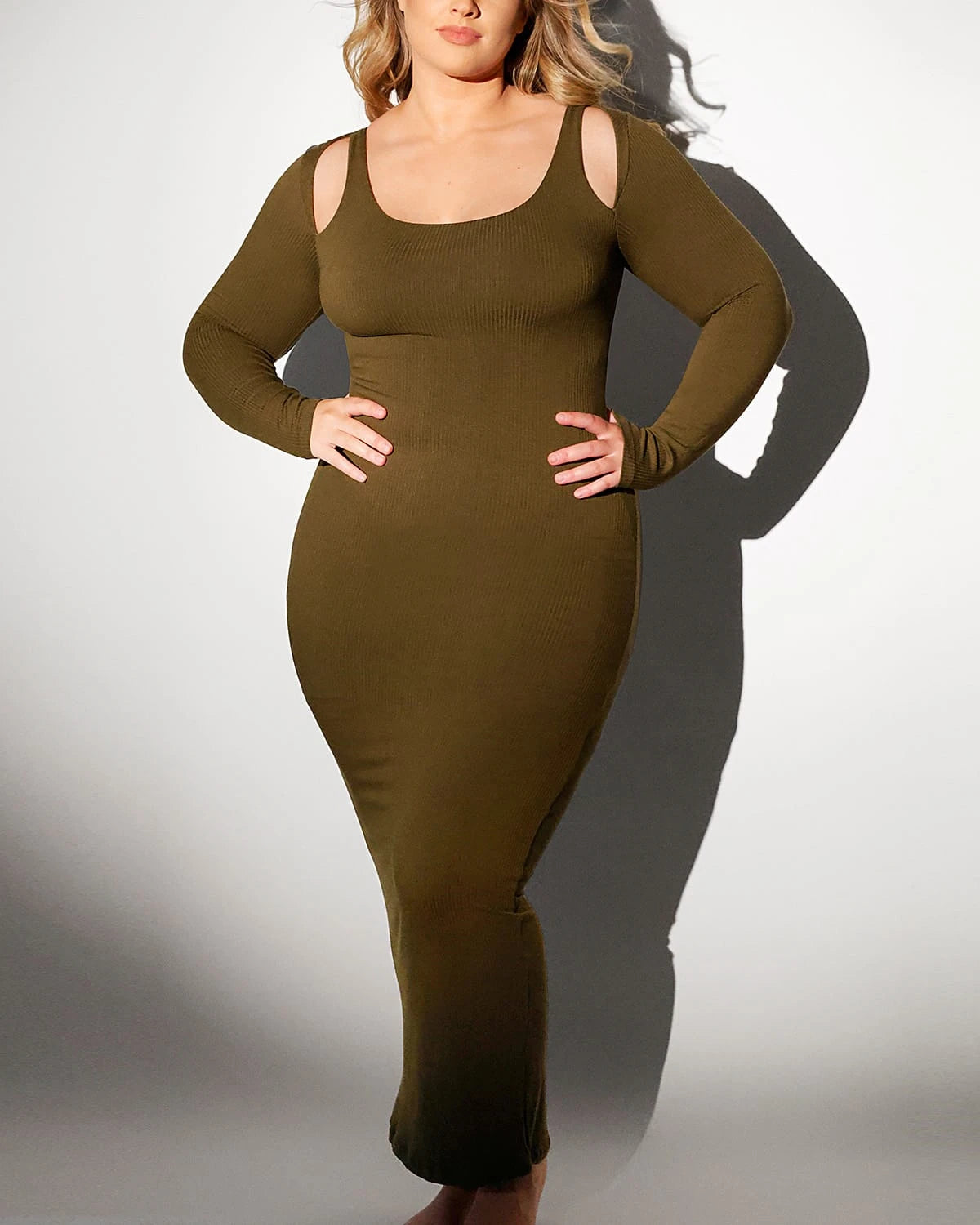 Cozy Ribbed Shoulder Cut-Out Shaping Dress、mySite、bengalsvssteelers