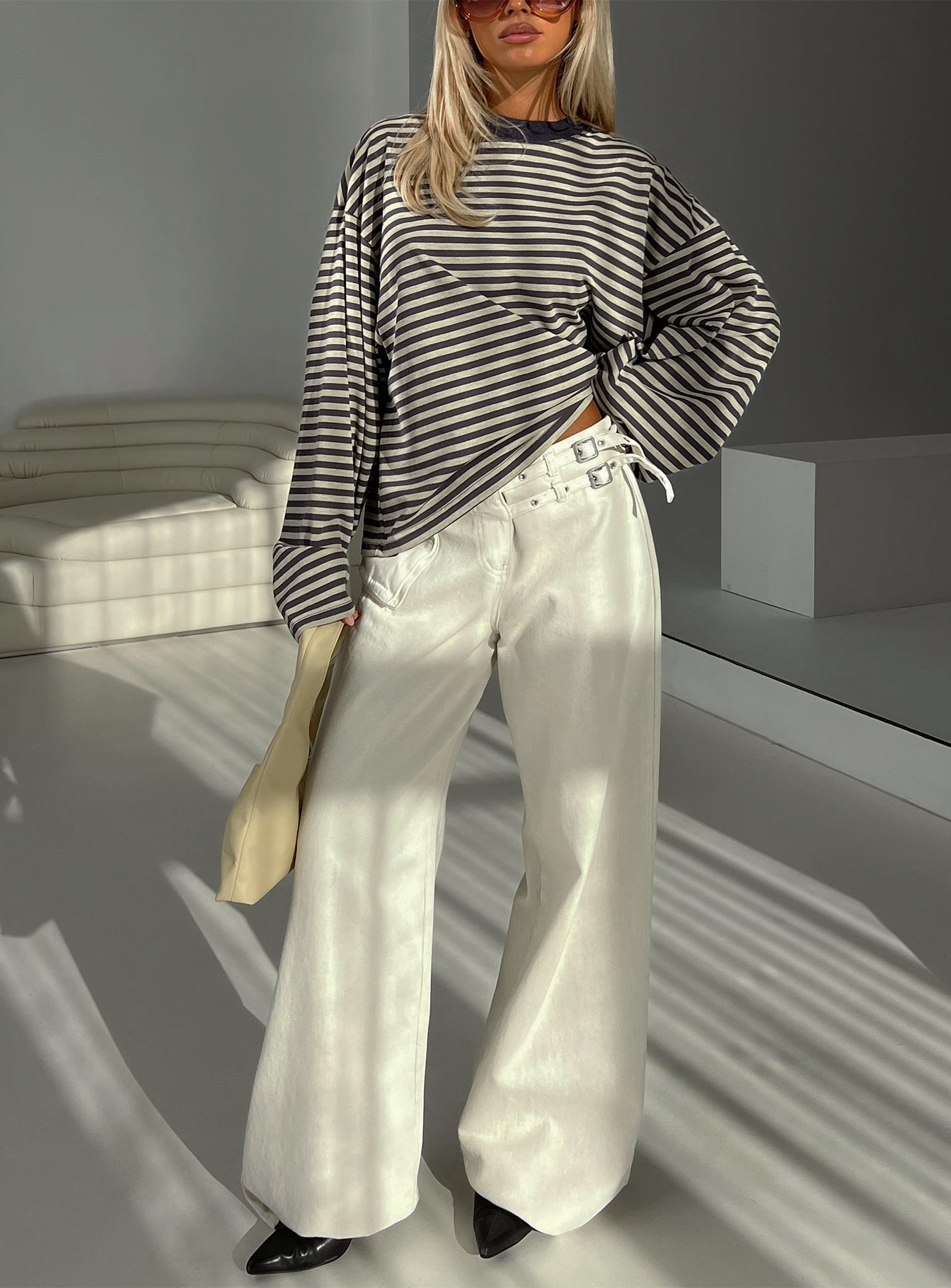 Bloom Long Sleeve Top Beige Stripe、mySite、solidvoid