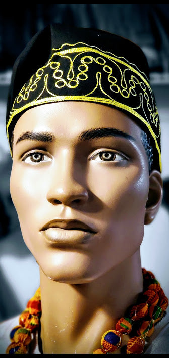 African Black and Yellow Embroidered Hat-DPH3781、mySite、solidvoid