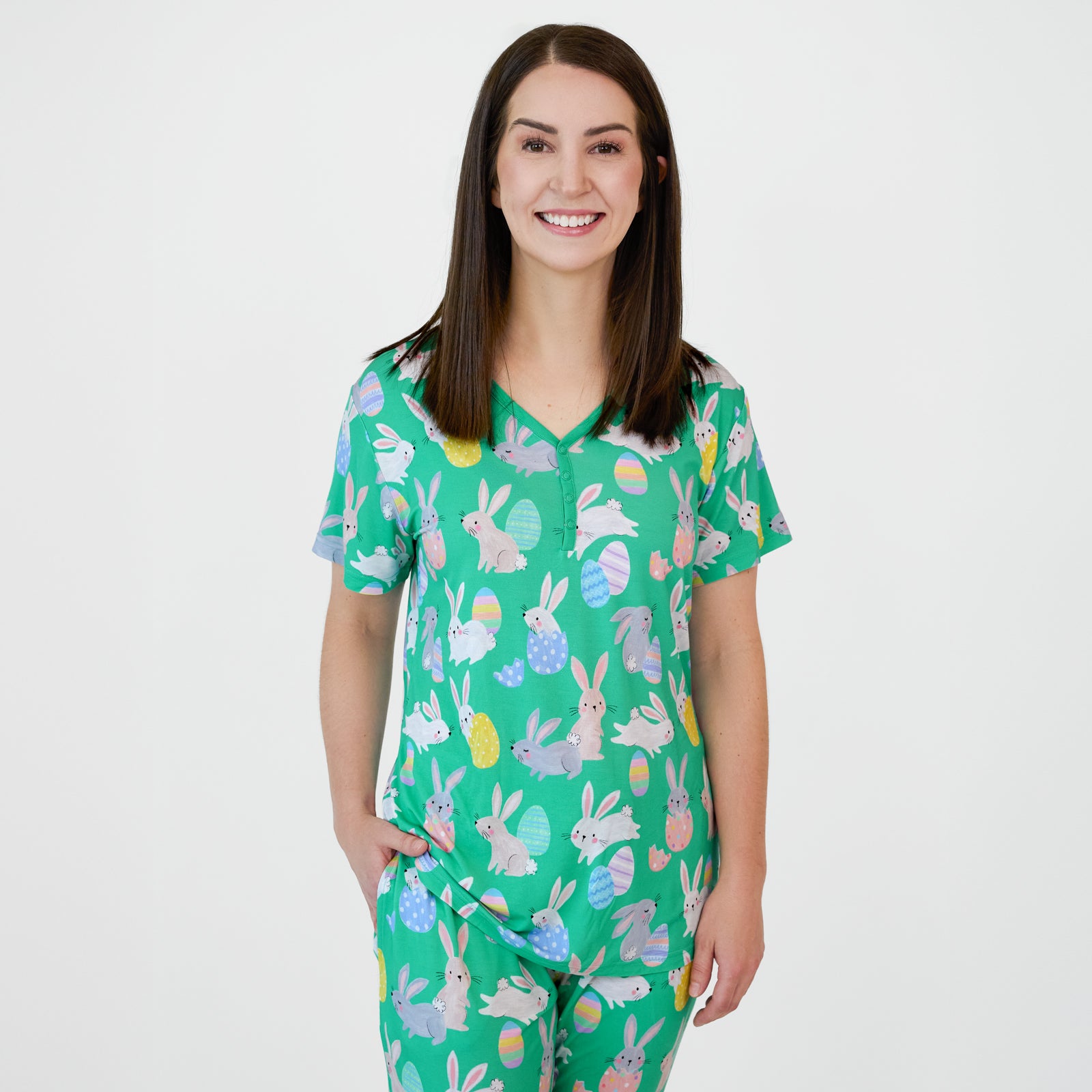 Green Hoppy Days Women's Short Sleeve Pajama Top、mySite、g9winljtr
