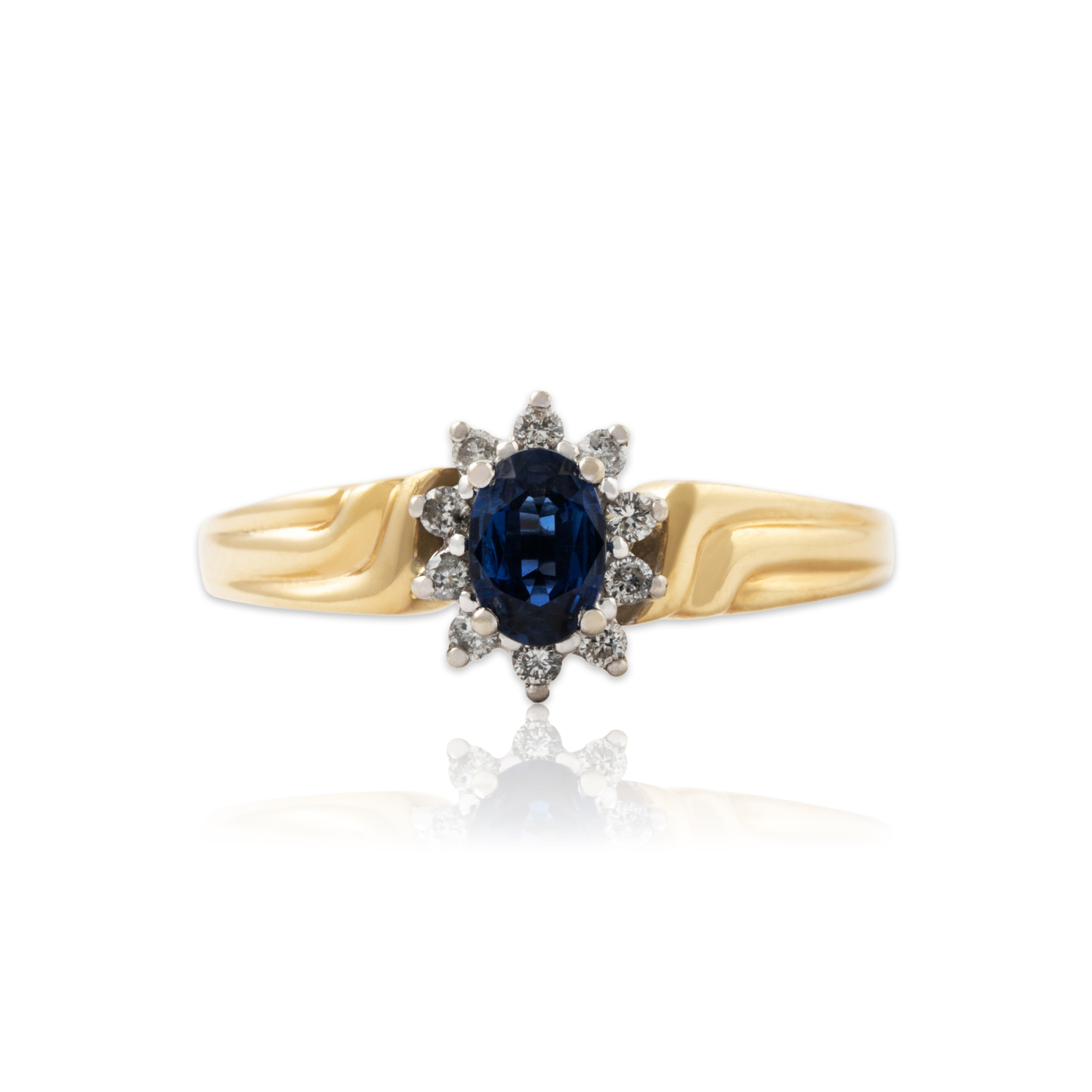 Vintage 14k Yellow Gold .5ct Blue Sapphire Diamond Halo Ring 9.75、mySite、hinf8tx79