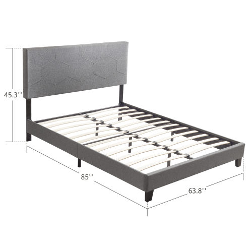 King Size Upholstered Platform Bed Frame with Button Tufted Linen Fabric Headboard, No Box Spring Needed, Wood Slat Support, Easy Assembly, Gray、、casual