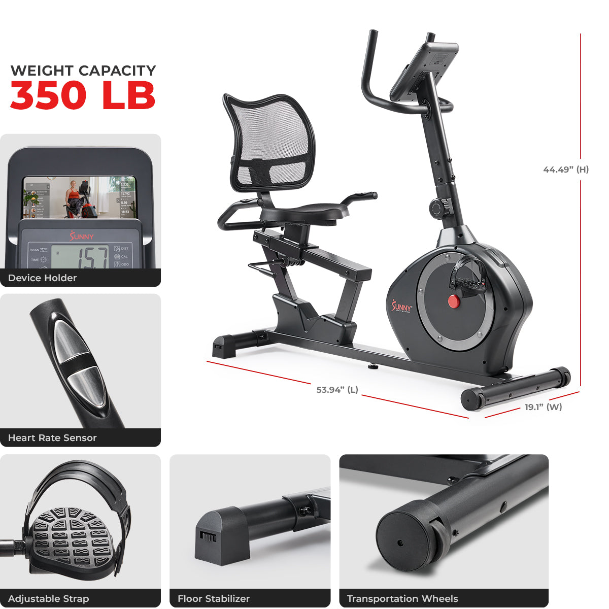  Smart Magnetic Heavy Duty Recumbent Bike with 350LB Weight Capacity、mySite、ghnorth