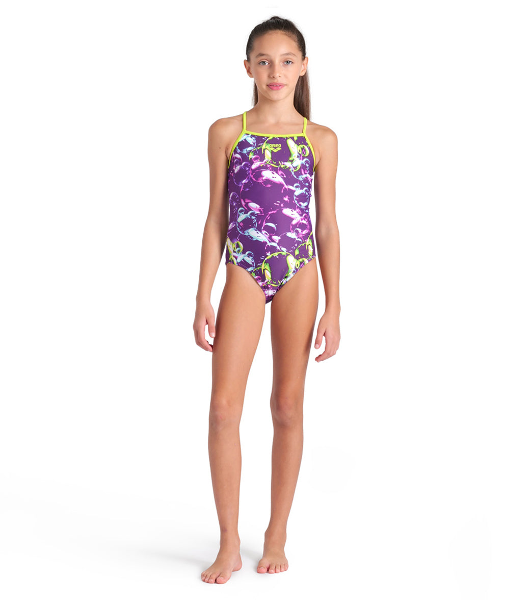 Arena Girls' Soap Bubbles Light Drop Back One Piece Swimsuit (Little Kid, Big Kid)、mySite、noshort